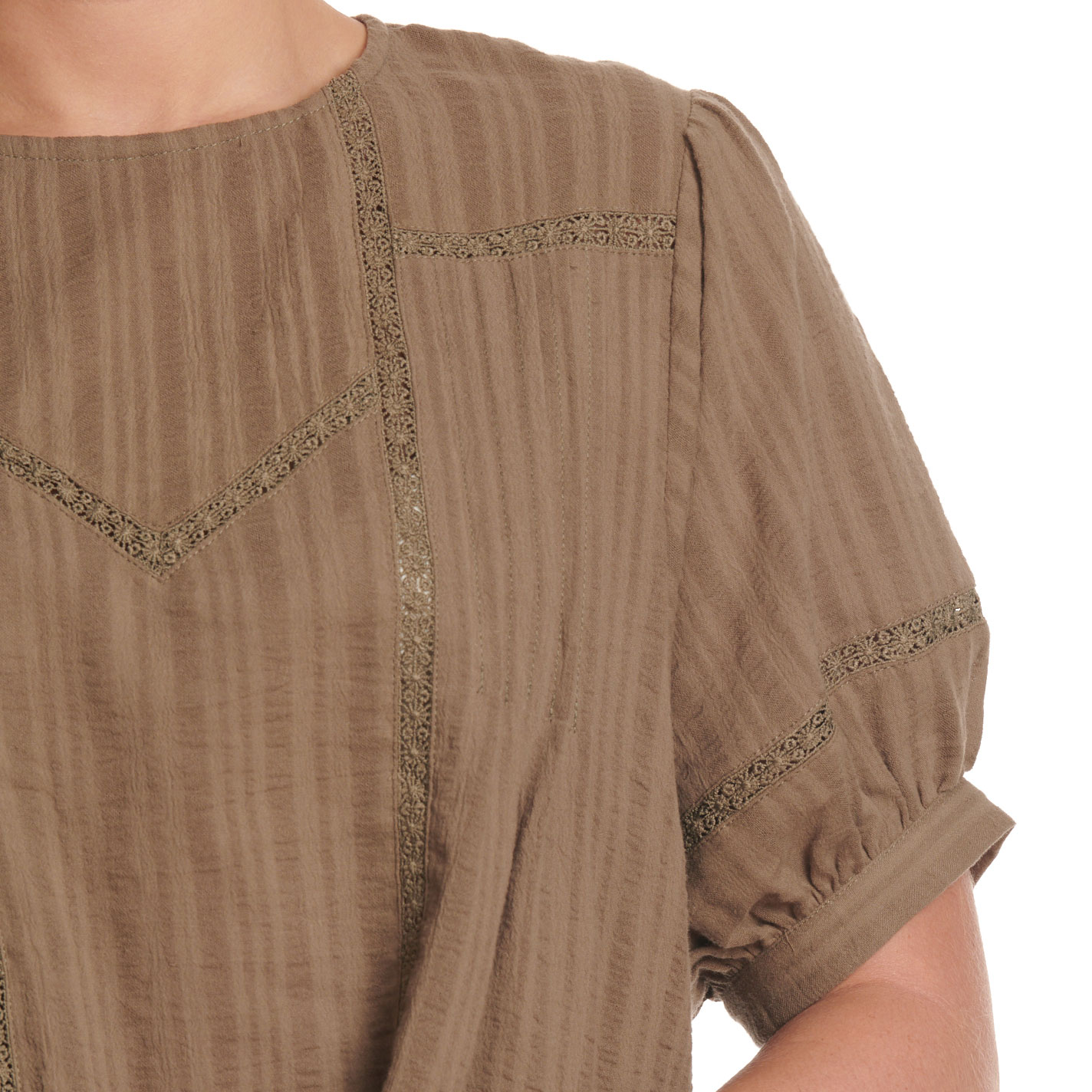 Yura Women's Olive Lace Puff Sleeve Cropped Top - Image 1
