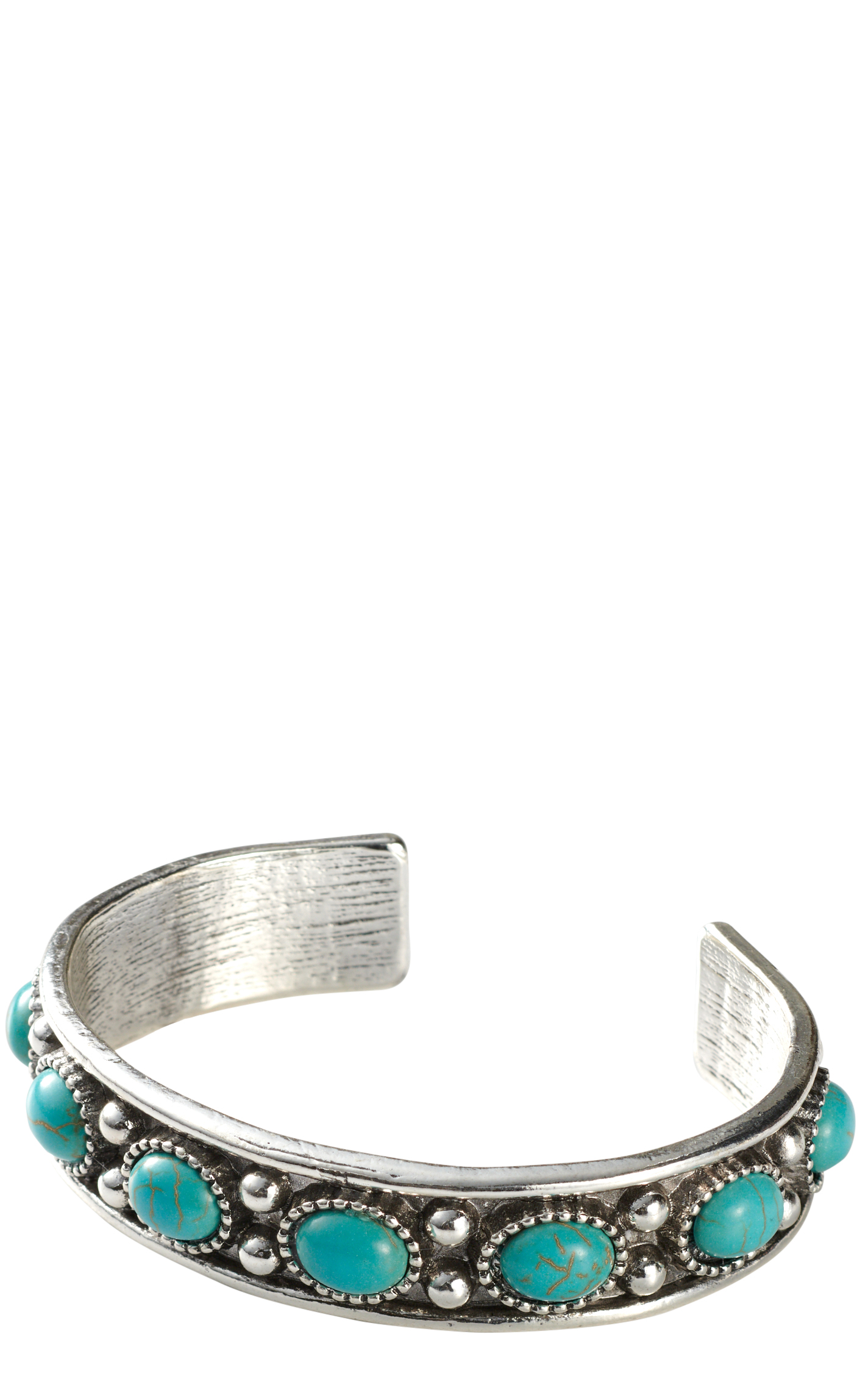 Southern Grace Silver Beads & Oval Turquoise Stone Cuff Bracelet - Image 1