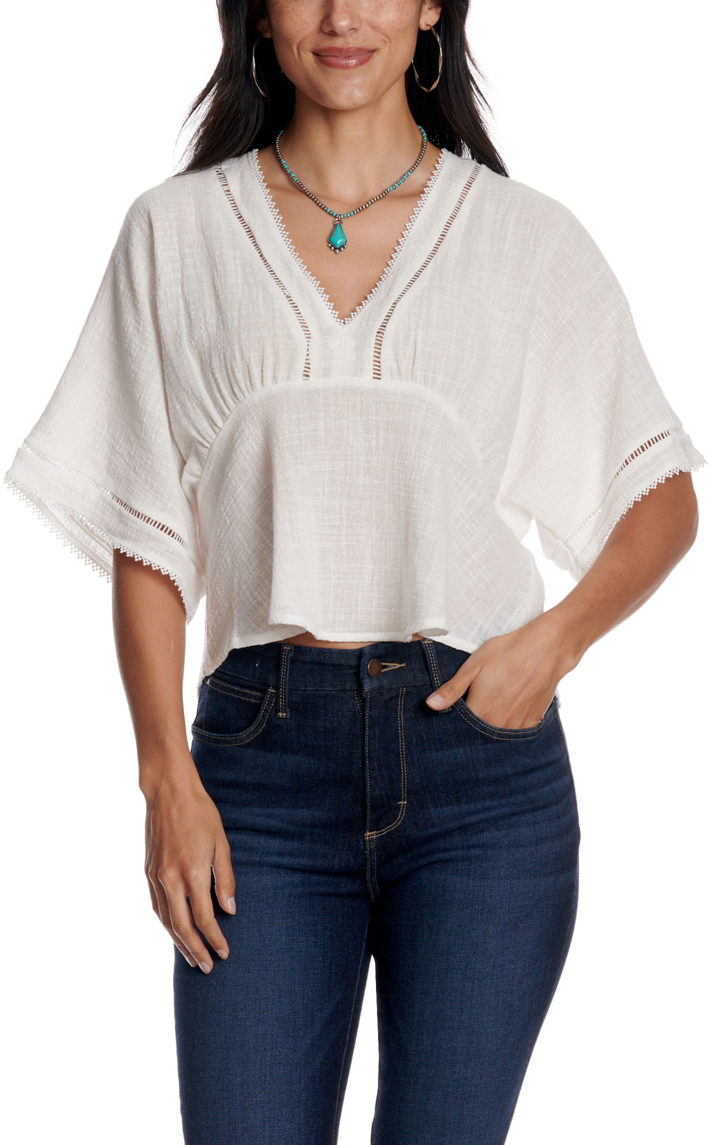 Yura Women's White Lace Trim Cropped Top - Image 1