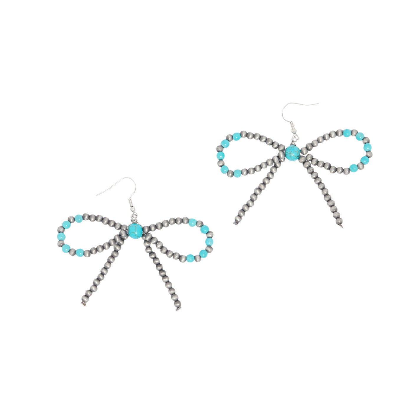 Rockin' C Silver Navajo Pearl & Turquoise Bead Bow Earrings - Image 1