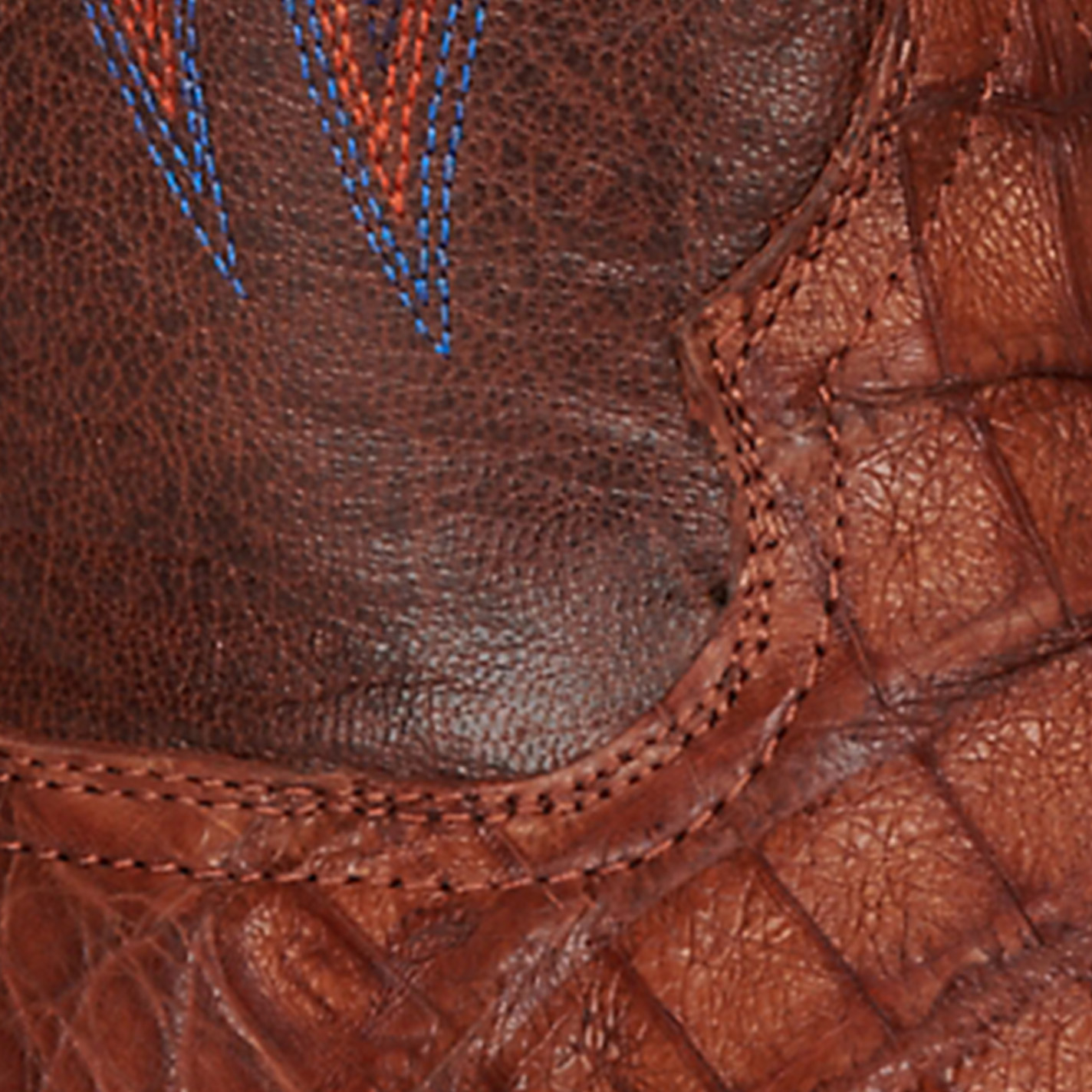 R Watson Men's Antique Cognac Caiman Belly Wide Square Toe Exotic Cowboy Boots - Image 1