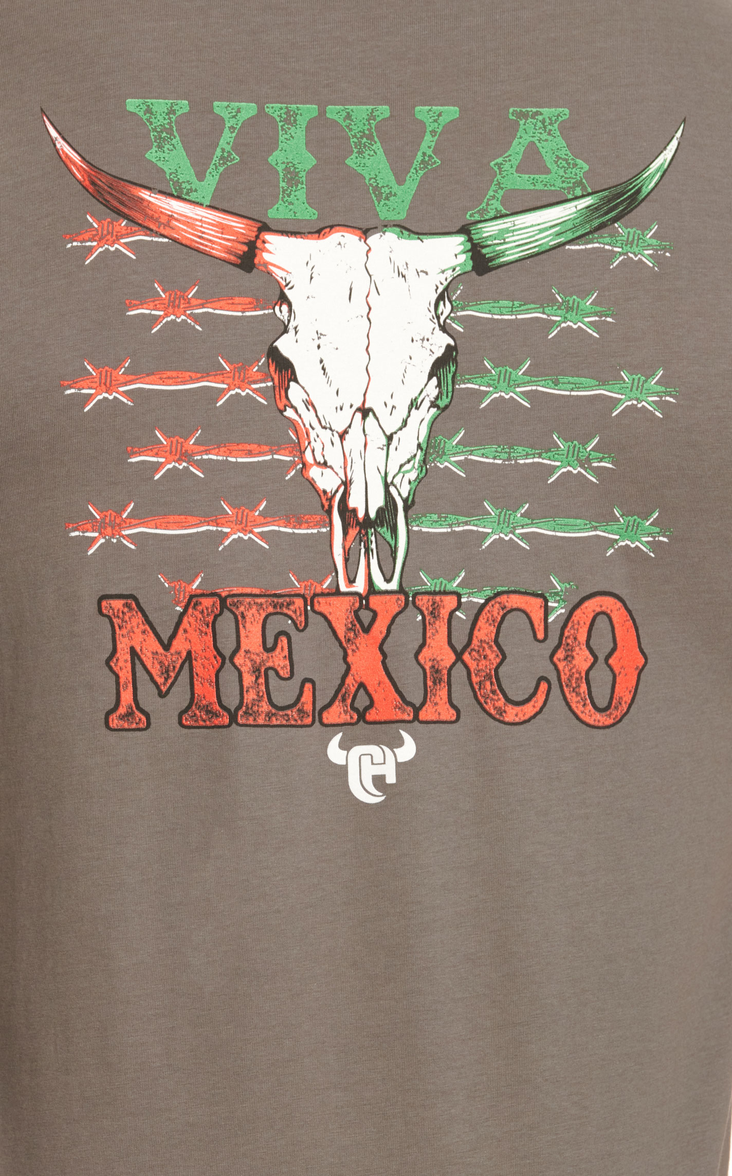 Cowboy Hardware Men's Gray Viva Mexico Skull & Barbed Wired Logo Graphic Short Sleeve T-Shirt - Image 1