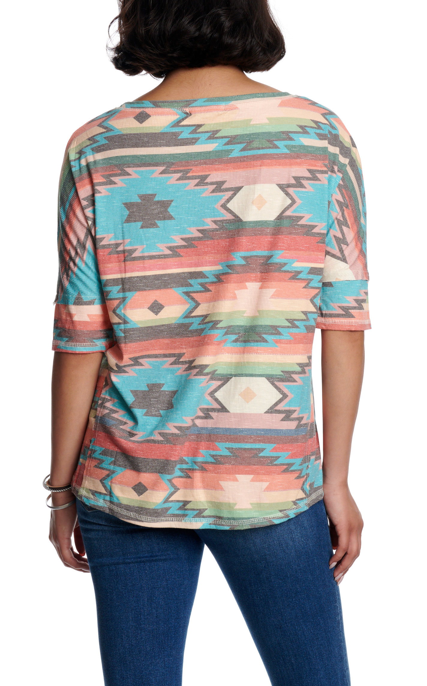 Fashion Express Women's Multicolor Aztec Print Button Front Top - Image 1