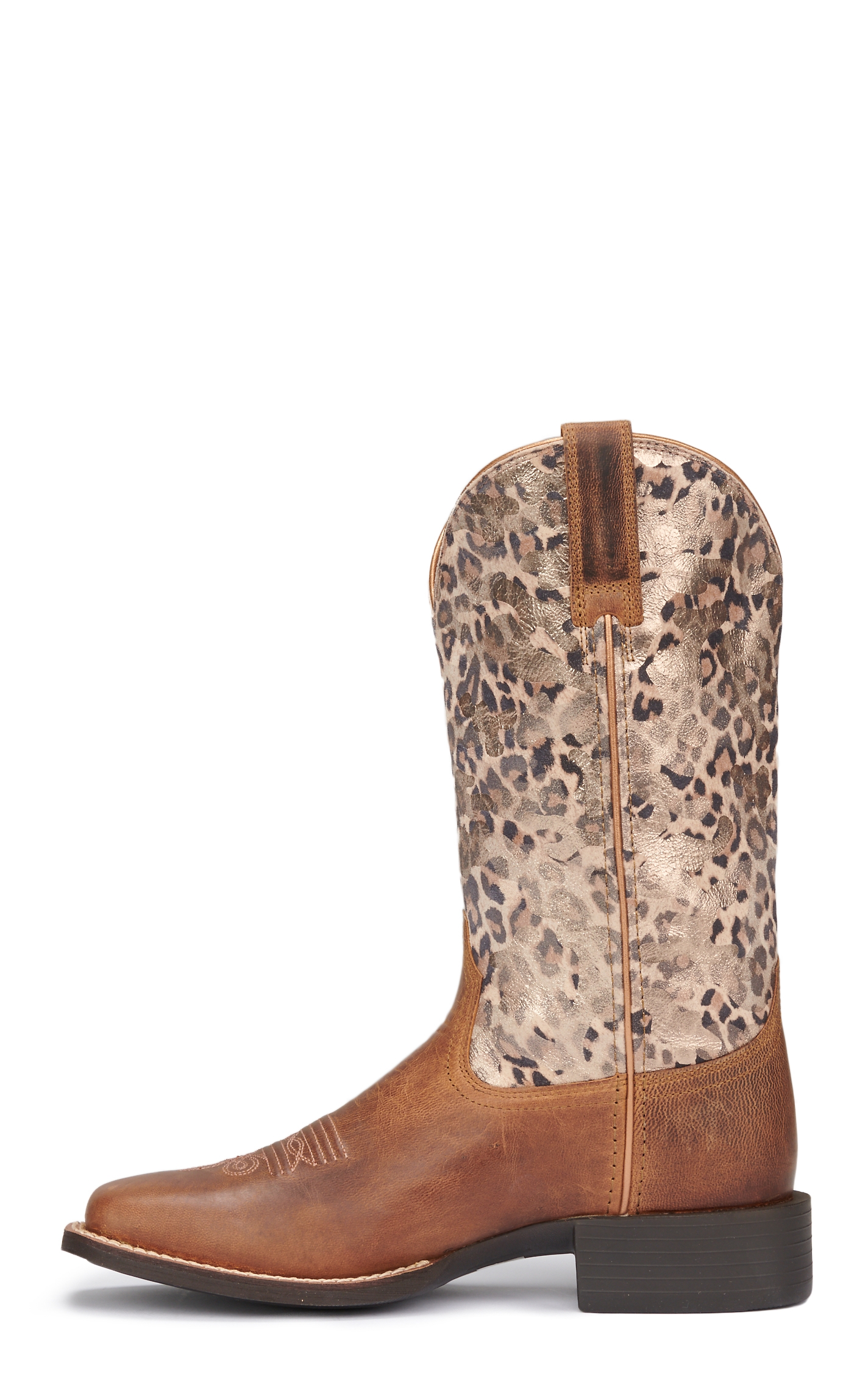 Ariat Women's Round Up Pearl Brown and Metallic Leopard Wide Square Toe Cowboy Boots - Image 1