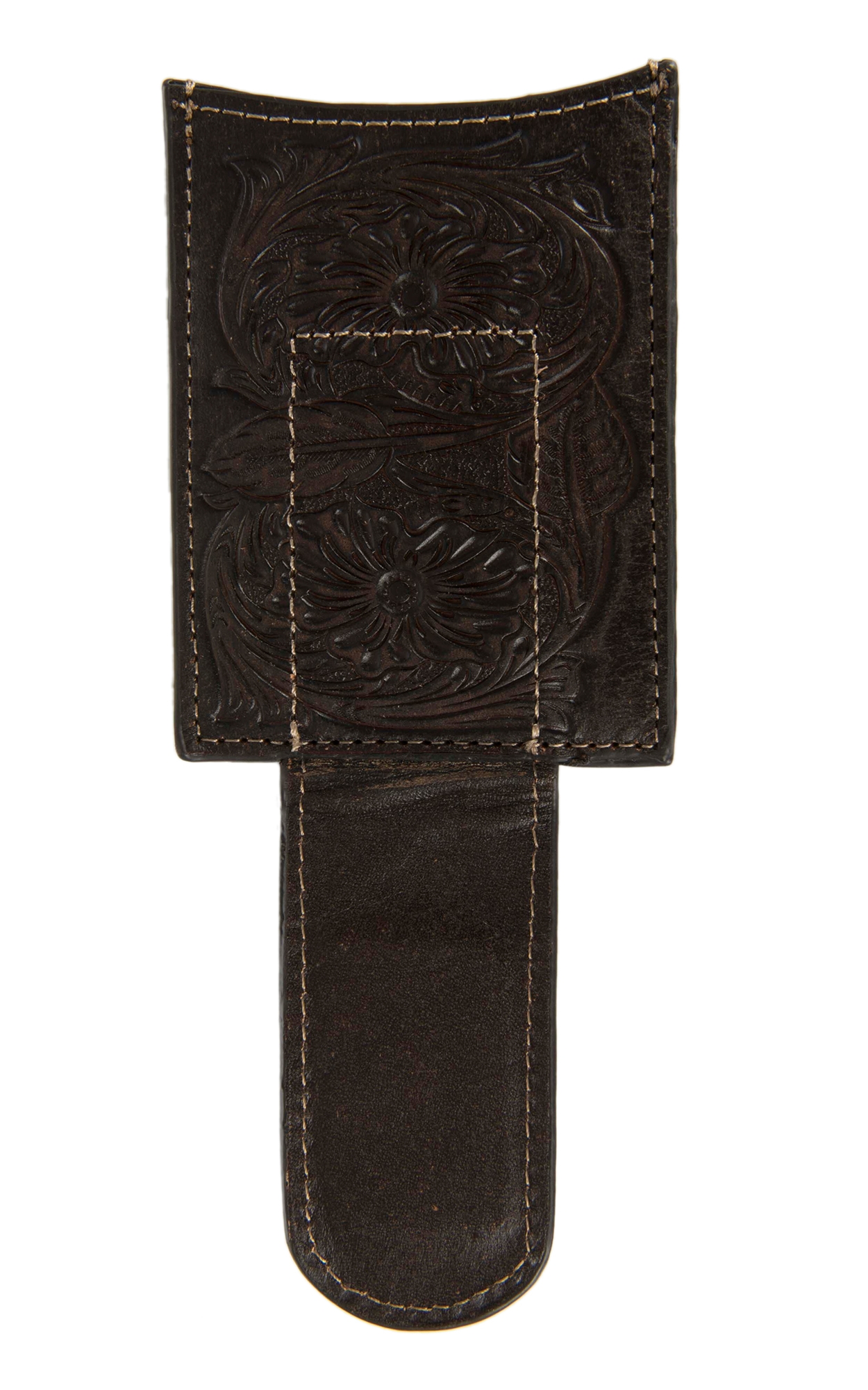 Ariat Dark Brown with Floral Tooling Leather Card Case / Money Clip - Image 1