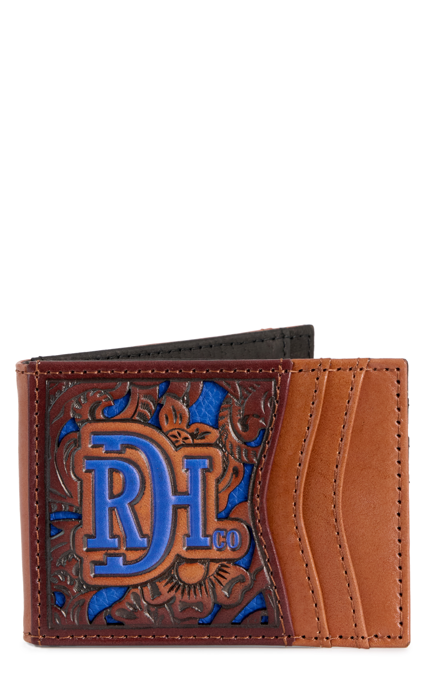 Red Dirt Hat Co. Coffee & Royal Blue Underlay Bifold Card Case & Money Clip - Image 1
