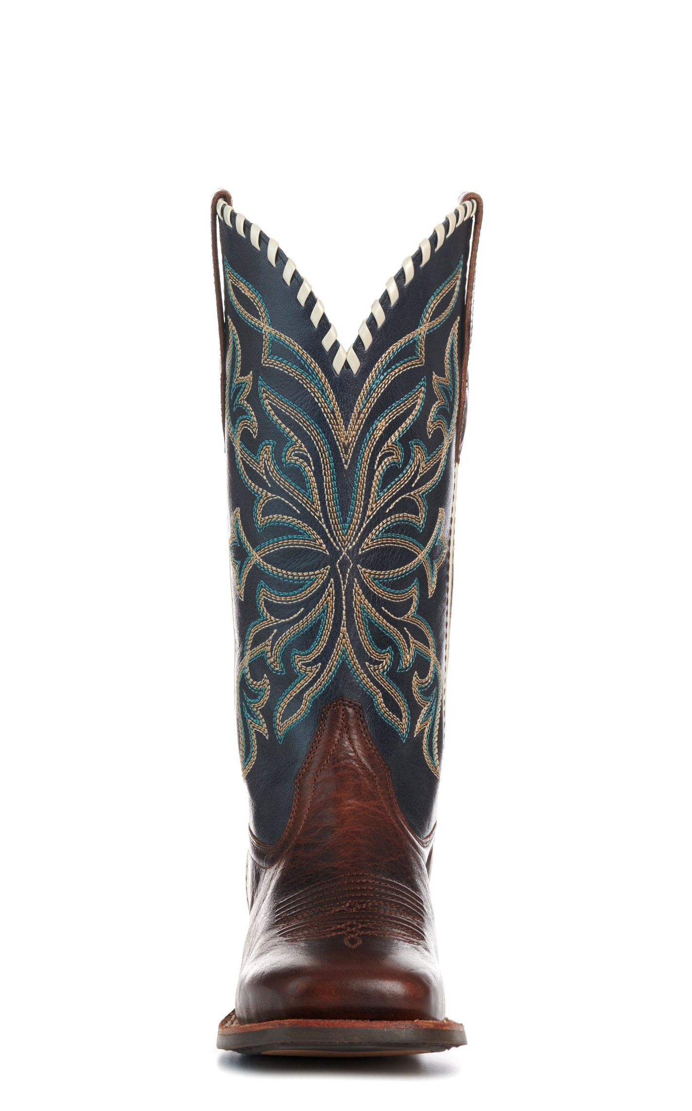 Ariat Women's Showdown Espresso and Blue Wide Square Toe Cowboy Boots - Image 1