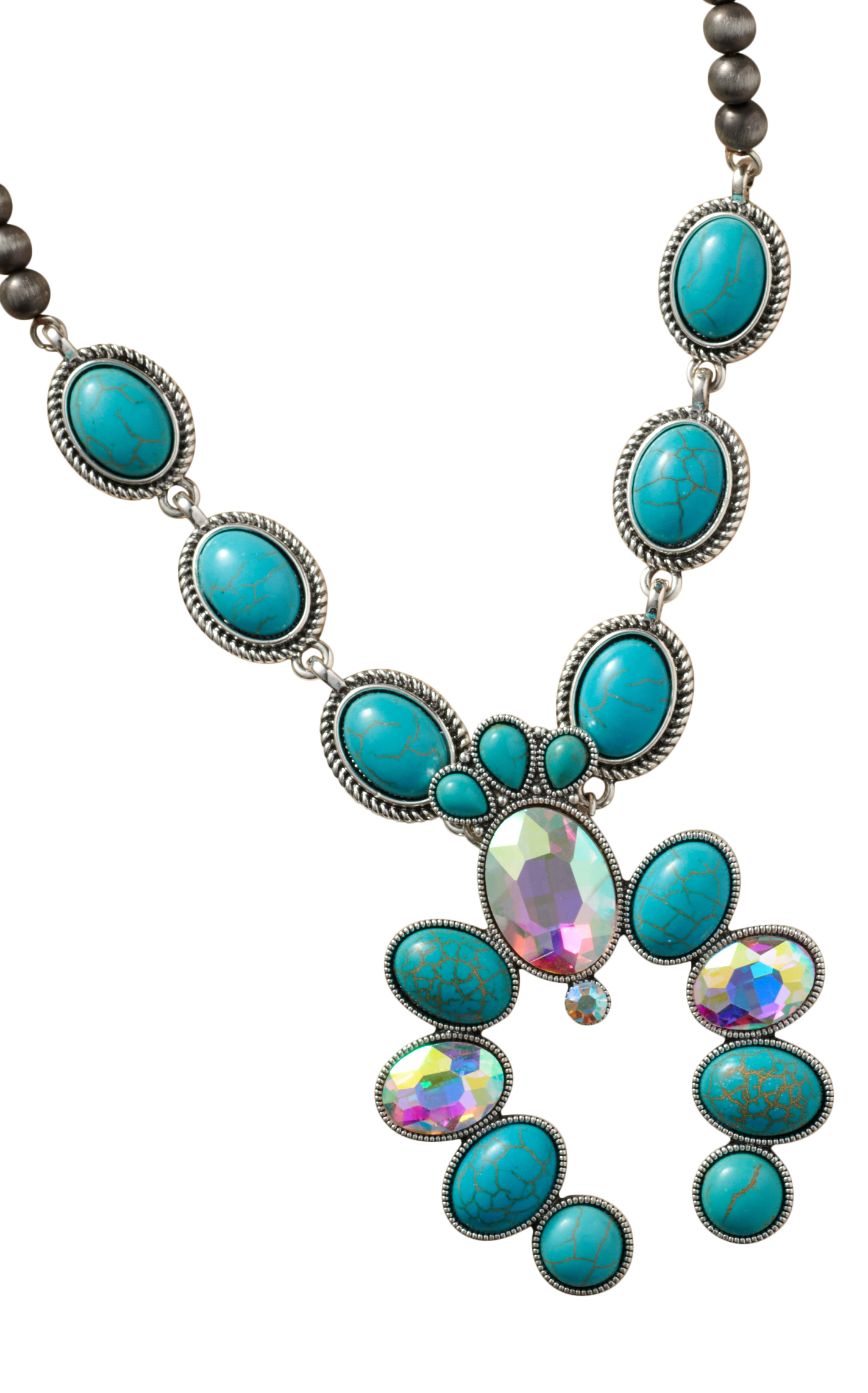 Southern Grace Silver & Turquoise Stone Squash Blossom Necklace - Image 1