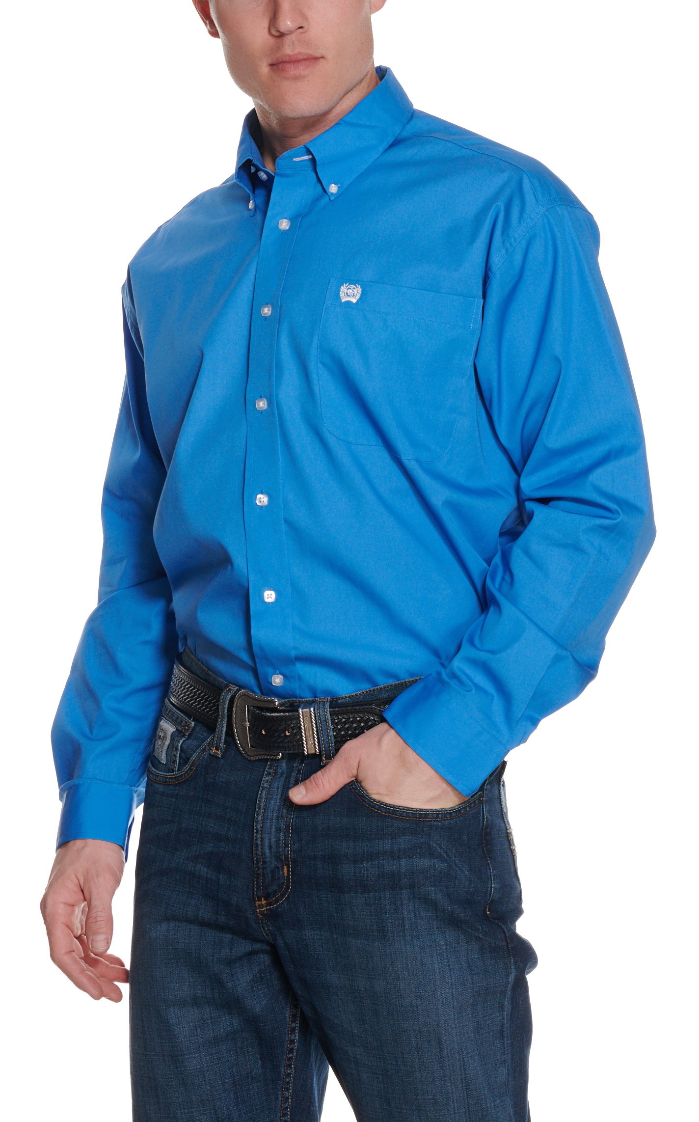 Cinch Men's Solid Blue Long Sleeve Western Shirt - Image 1