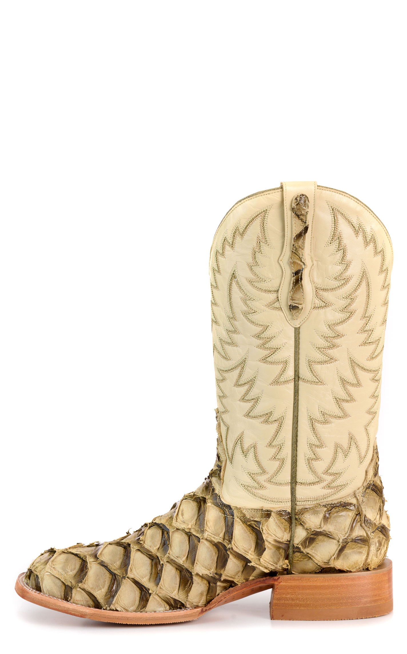 Cavender’s Men’s Slate Pirarucu and Bone Wide Square Toe Exotic Cowboy Boots - Image 1