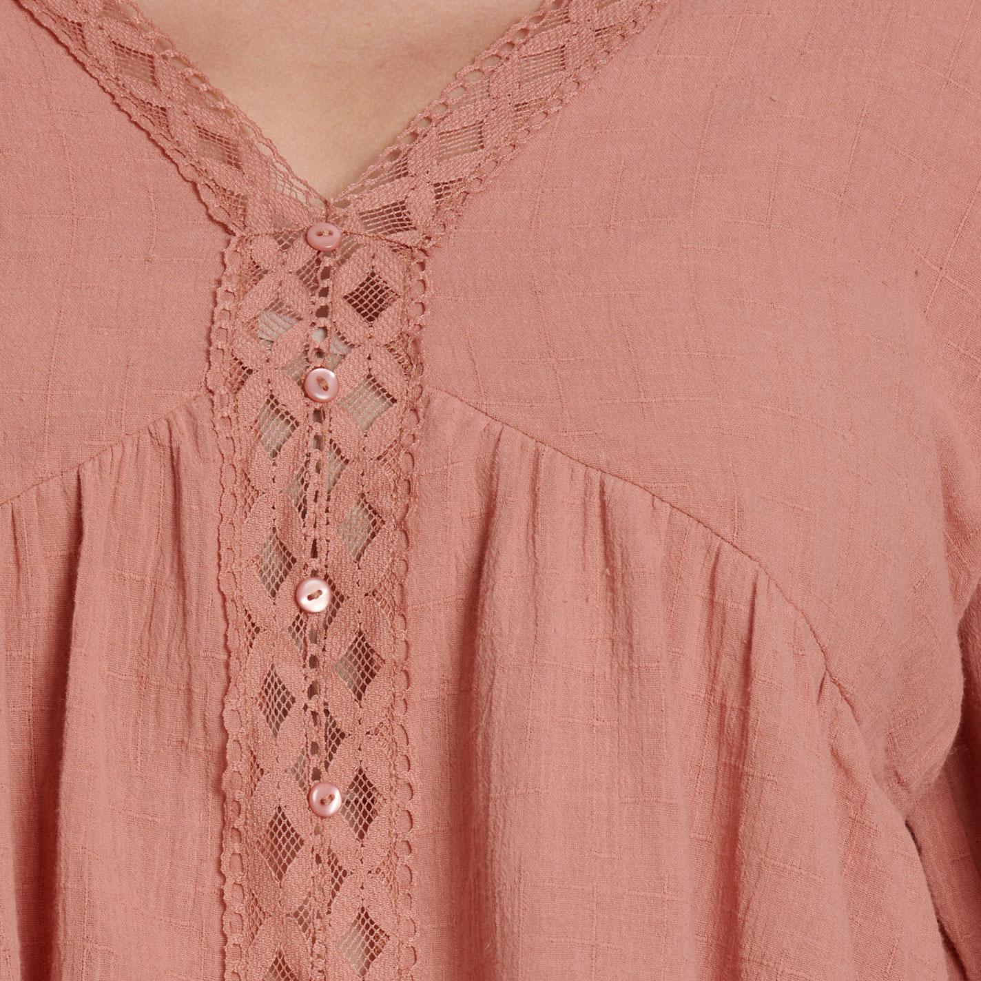 Yura Women's Terracotta Lace Detail Long Sleeve Blouse - Image 1