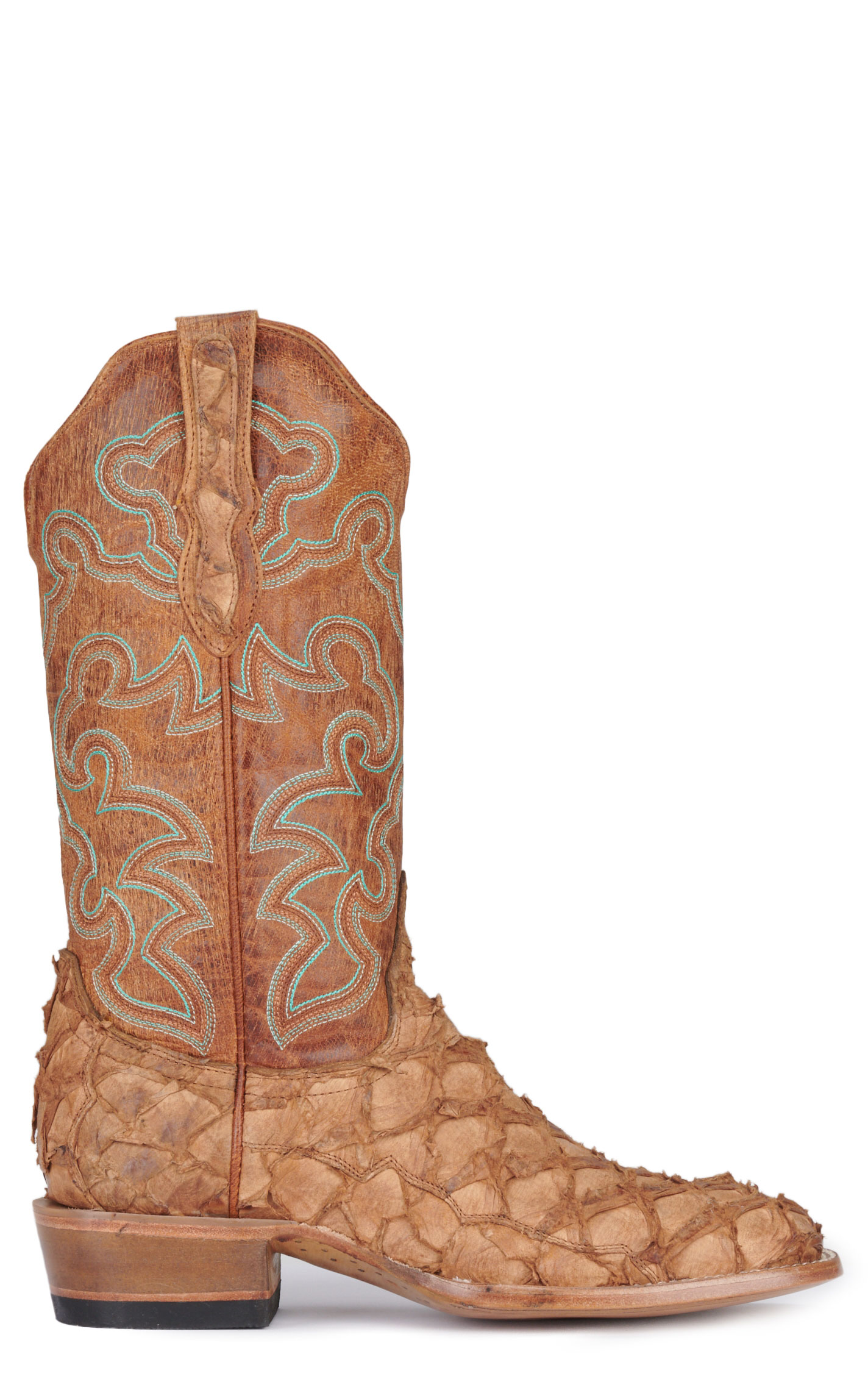 Cavender’s Women’s Pirarucu Saddle Tan and Nut Exotic Wide Square Toe Cowboy Boots  - Image 1