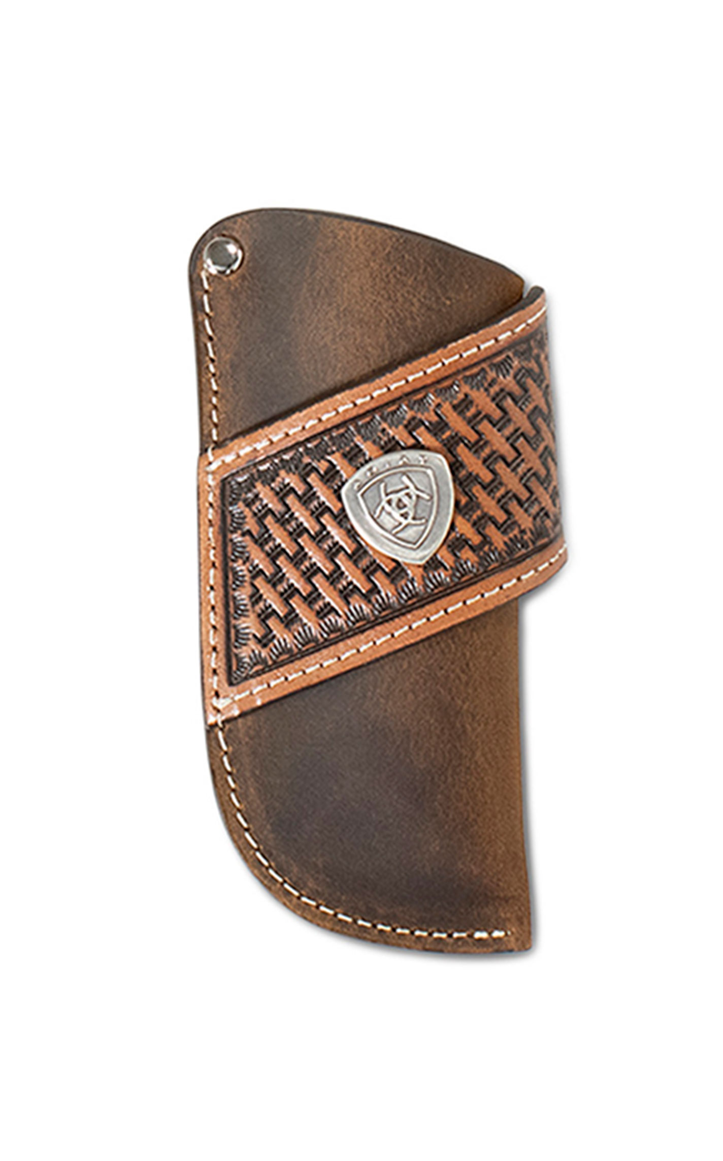 Ariat Burnished Brown & Basket Weave Leather Knife Sheath - Image 1