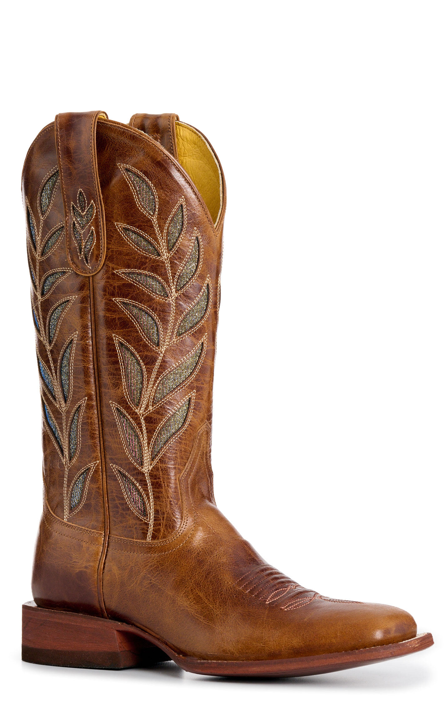 Cavender's Women's Pecan Oryx Botanical Inlay Wide Square Toe Cowboy Boots - Image 1