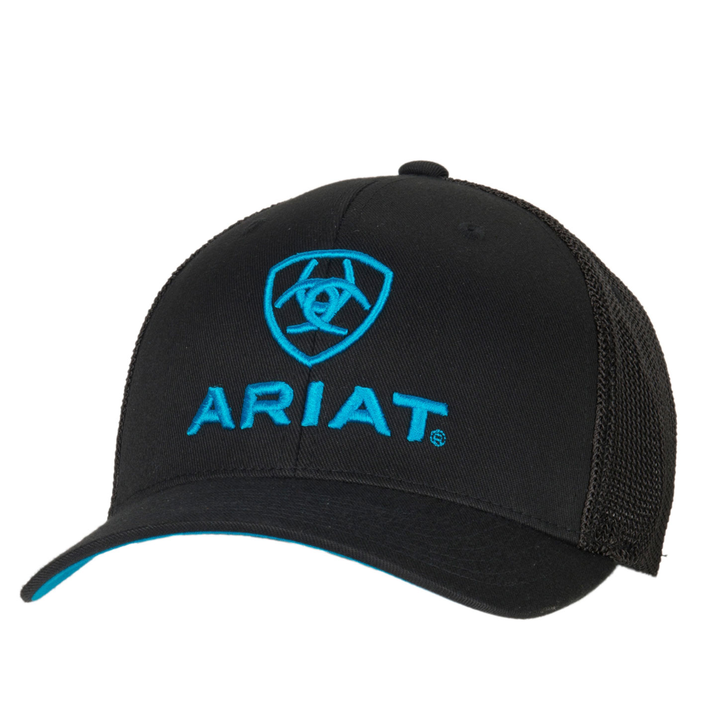 Ariat Black with Turquoise Logo Mesh Side Flex Fit Cap - Image 1