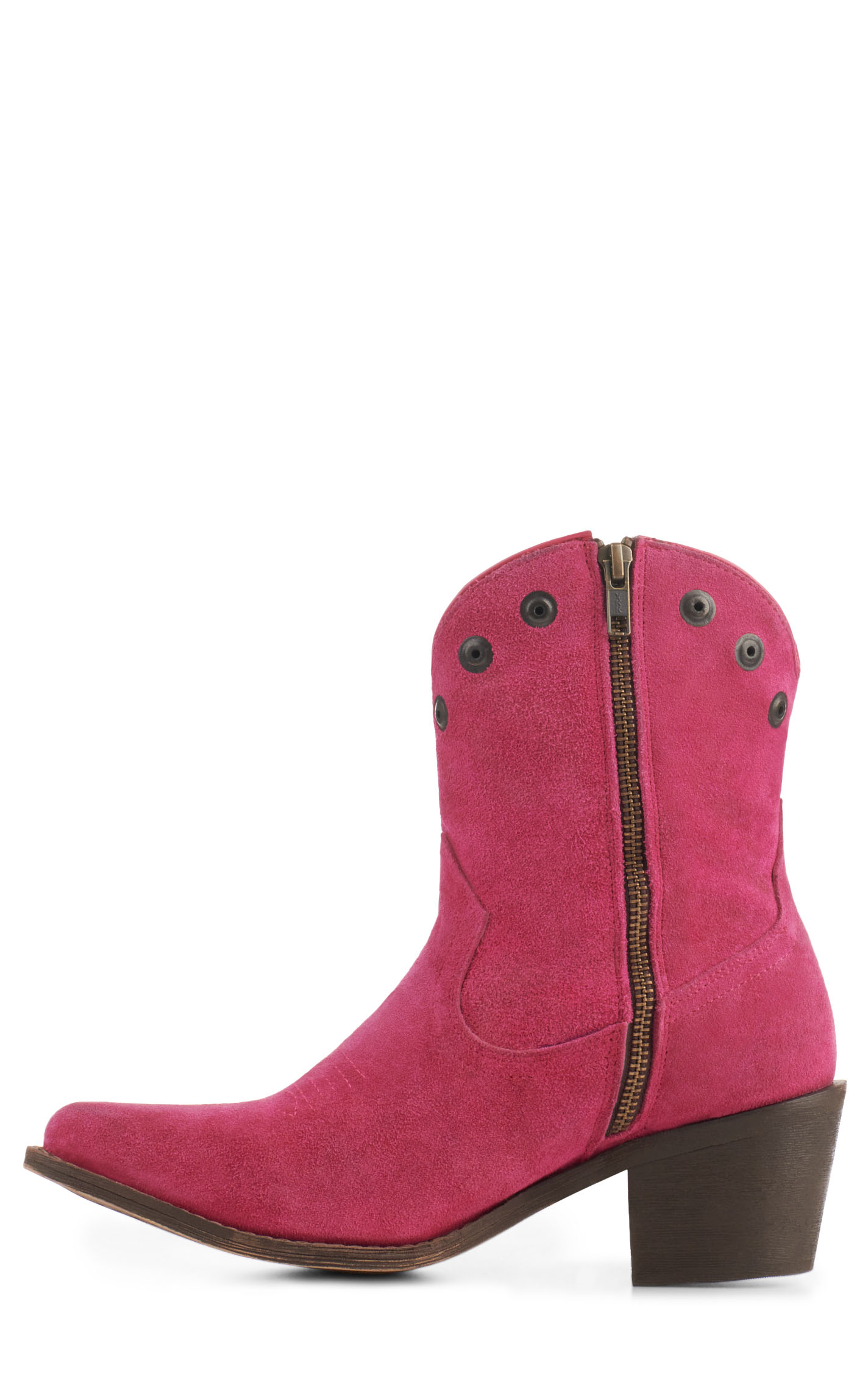 Circle G by Corral Women's Pink Suede with Fringe and Studs Pointed Toe Booties - Image 1