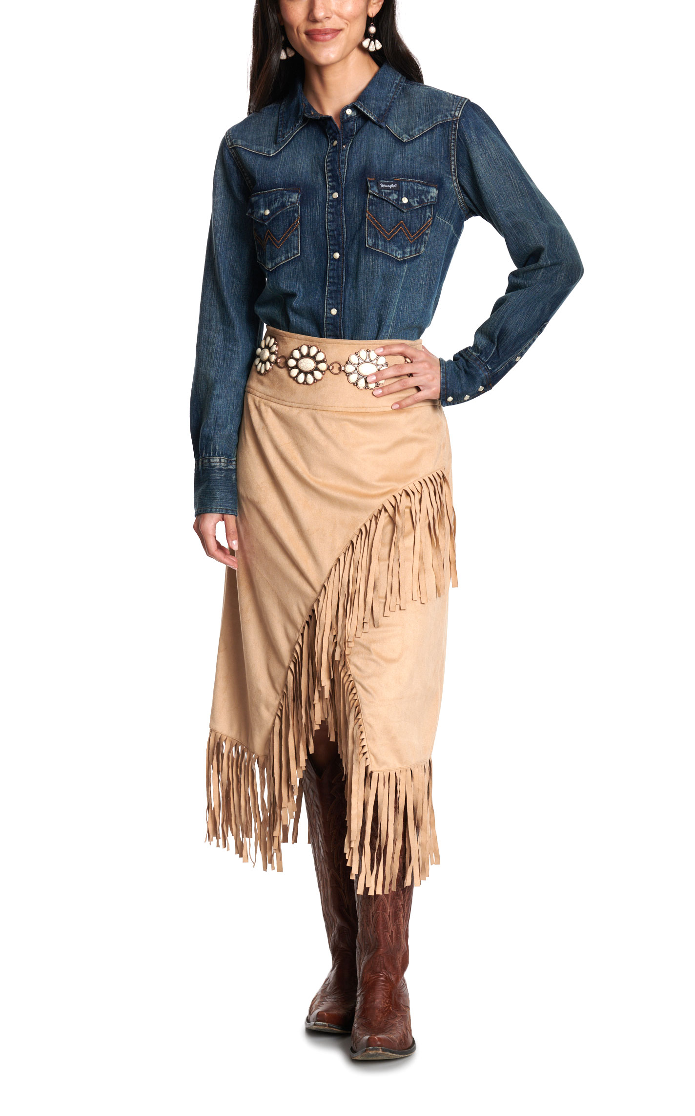Montana Clothing Co. Women's Toasted Sand Faux Suede Fringed Skirt - Image 1
