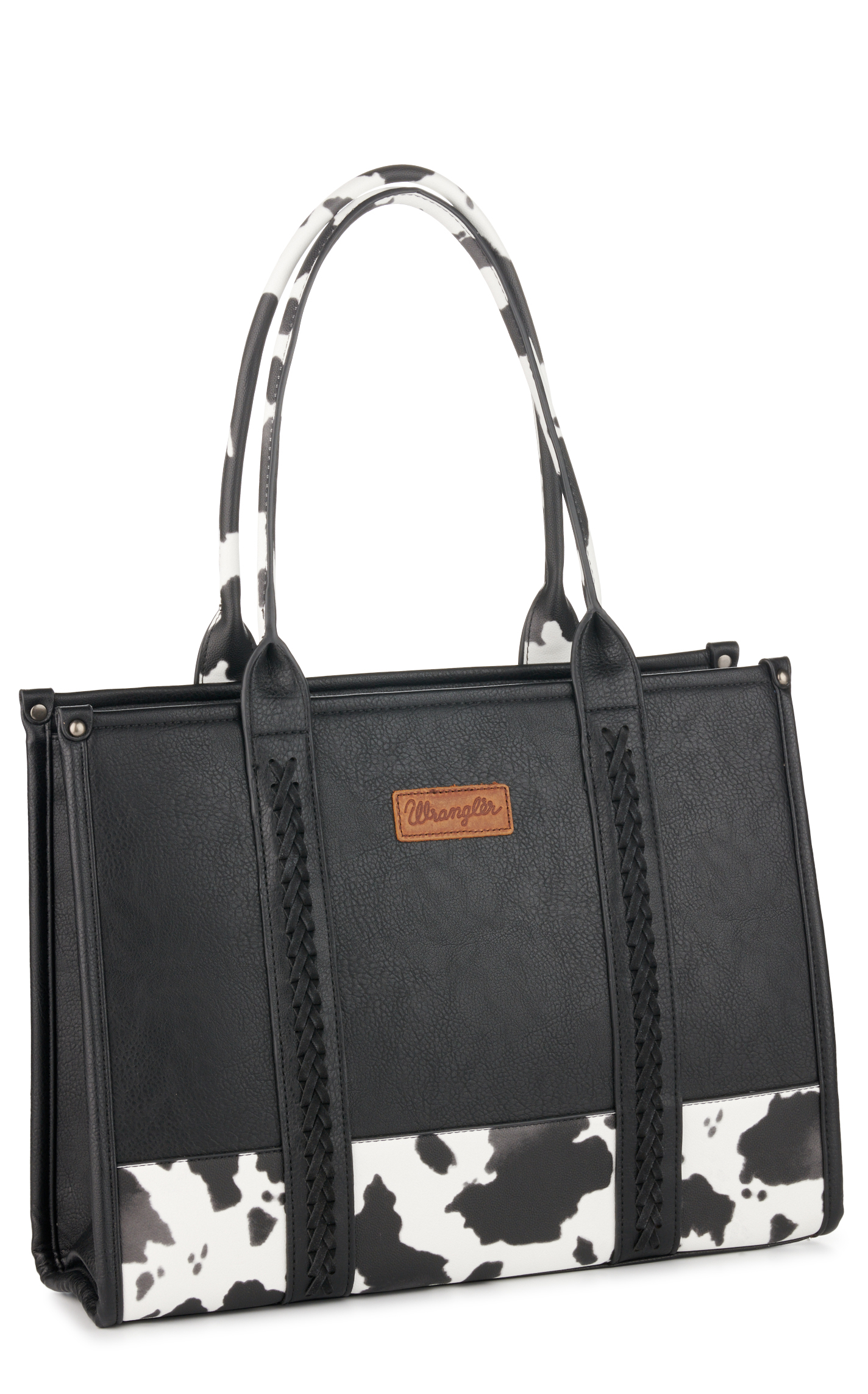 Wrangler Black & White Leather Cow Print Large Tote Bag - Image 1