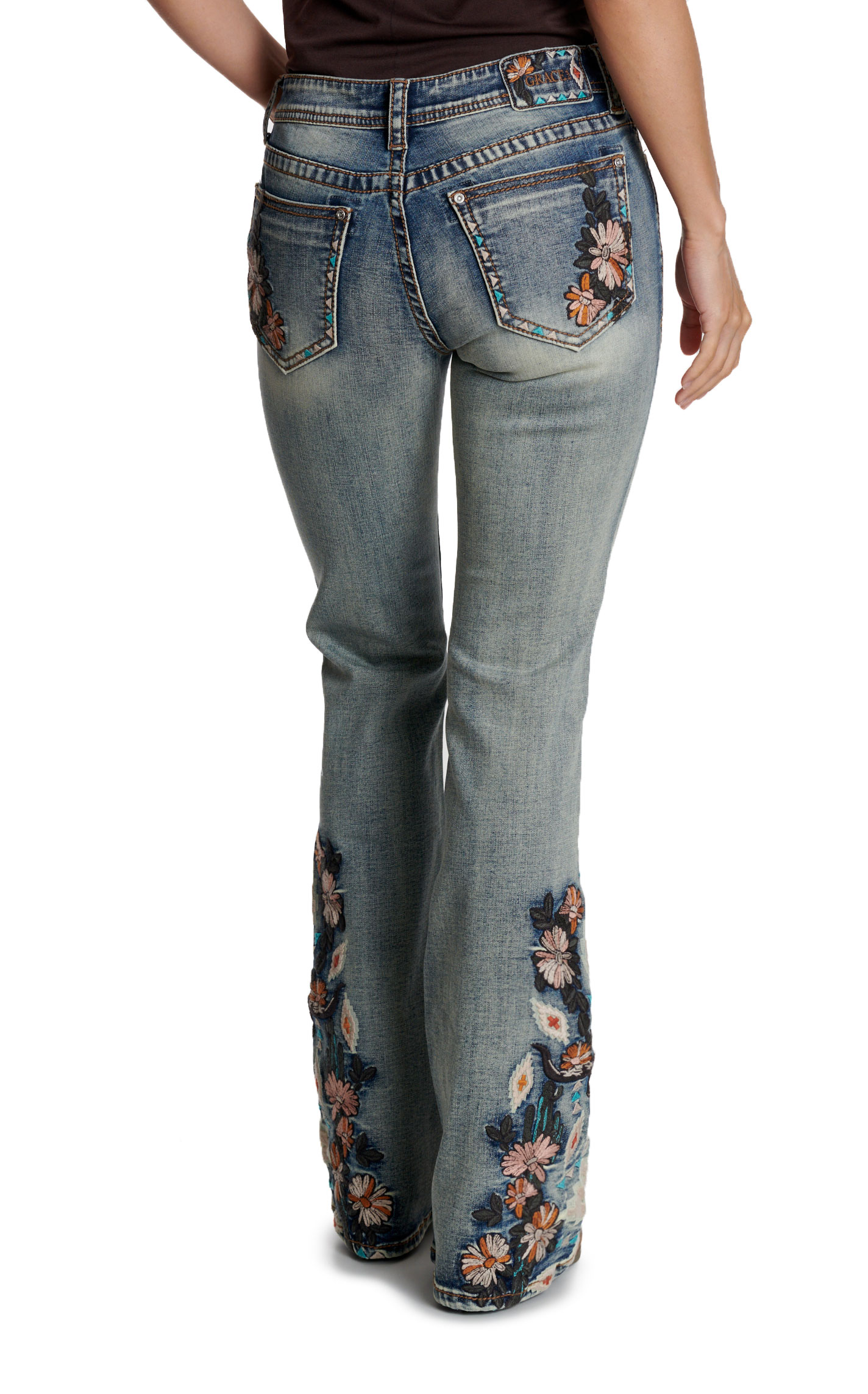 Grace In LA Women's Light Blue Floral Embroidered Jeans - Image 1