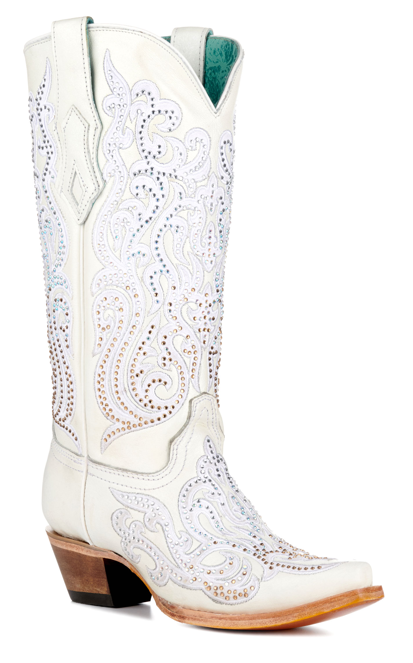 Corral Women's White with Embroidery & Crystals Snip Toe Cowboy Boots - Image 1