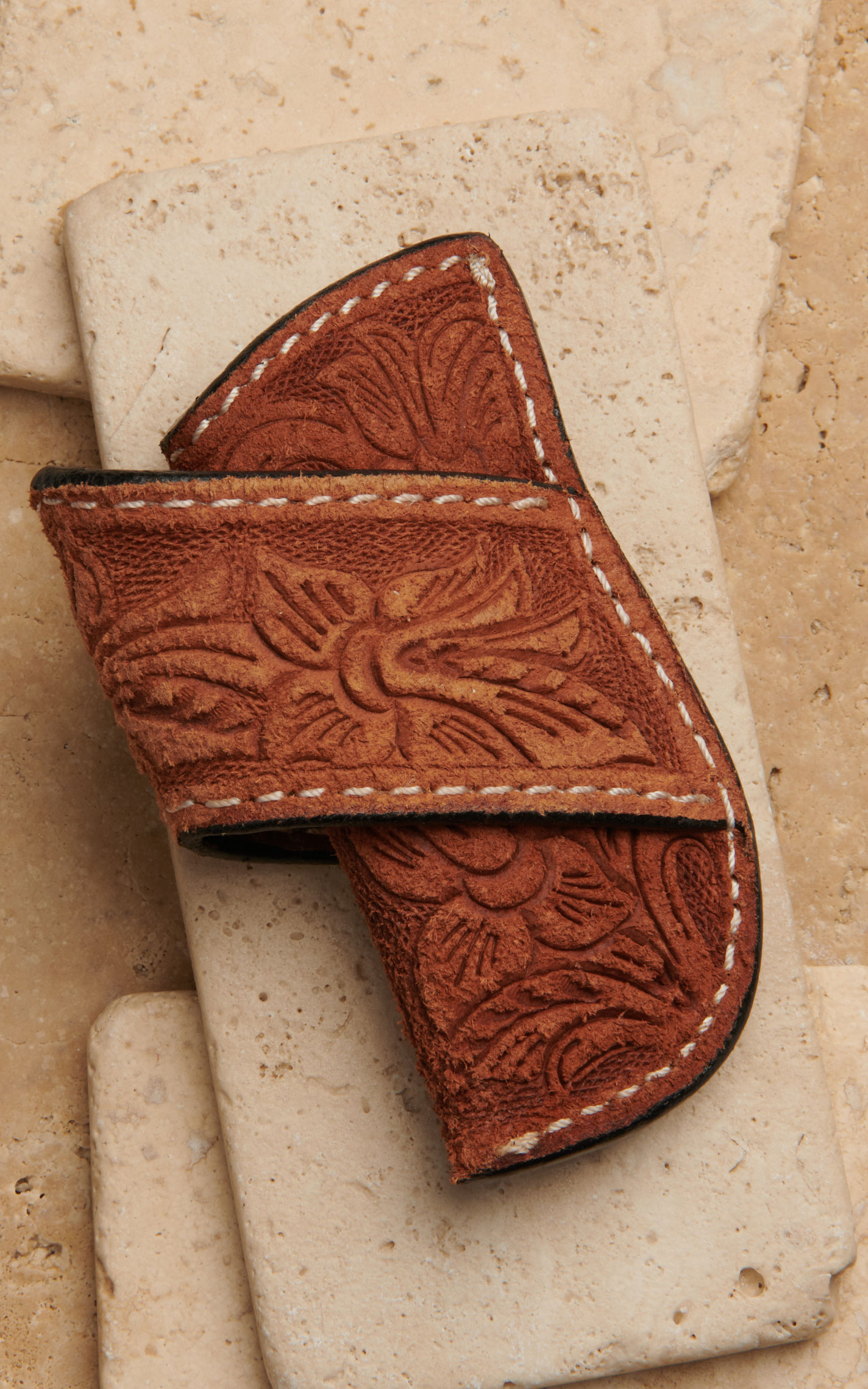 Ranger Belt Co. Brown Floral Tooled Rough Out Leather Knife Sheath - Image 1