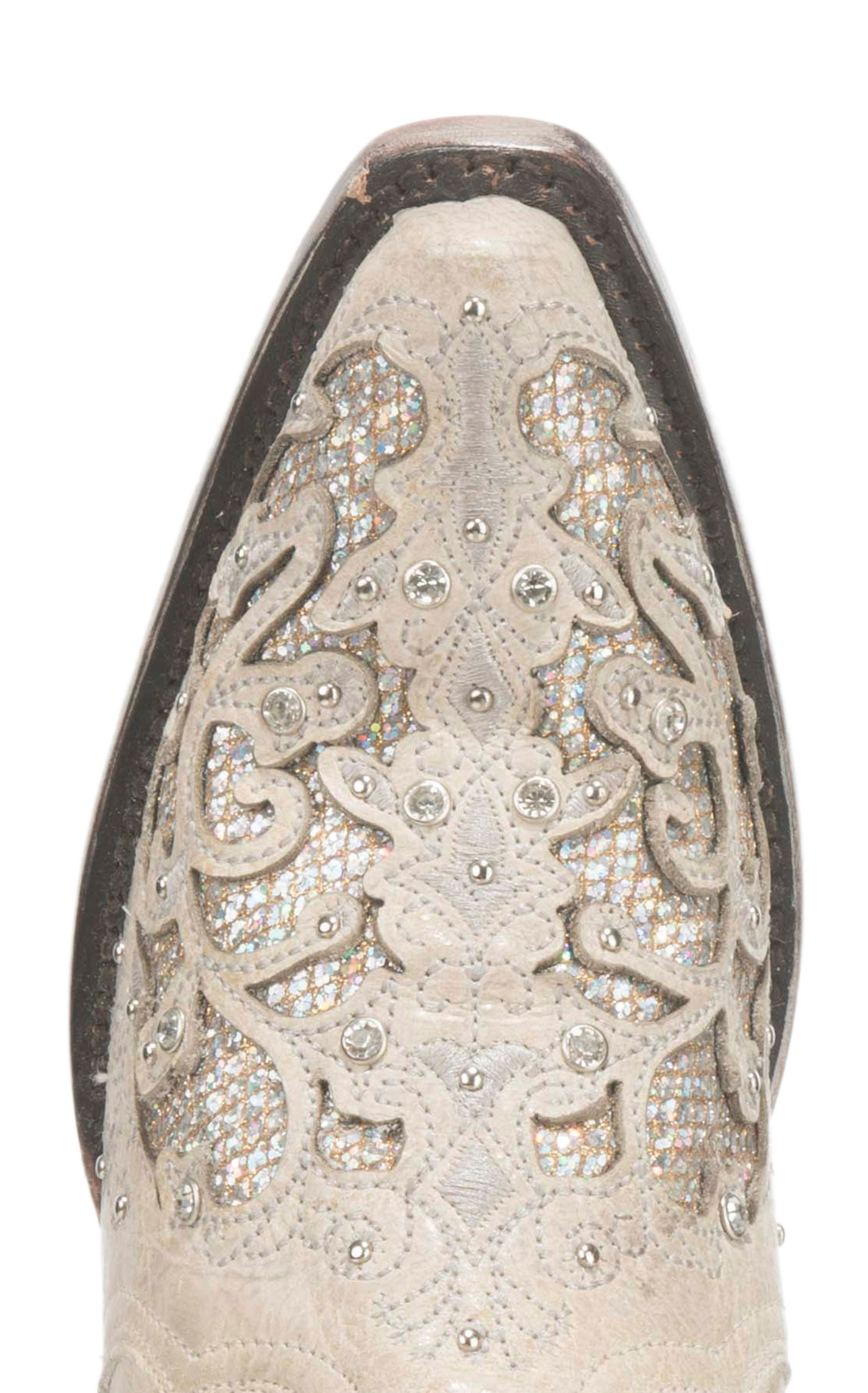Corral Women's White with Glitter Inlay Bridal Snip Toe Cowboy Boots - Image 1