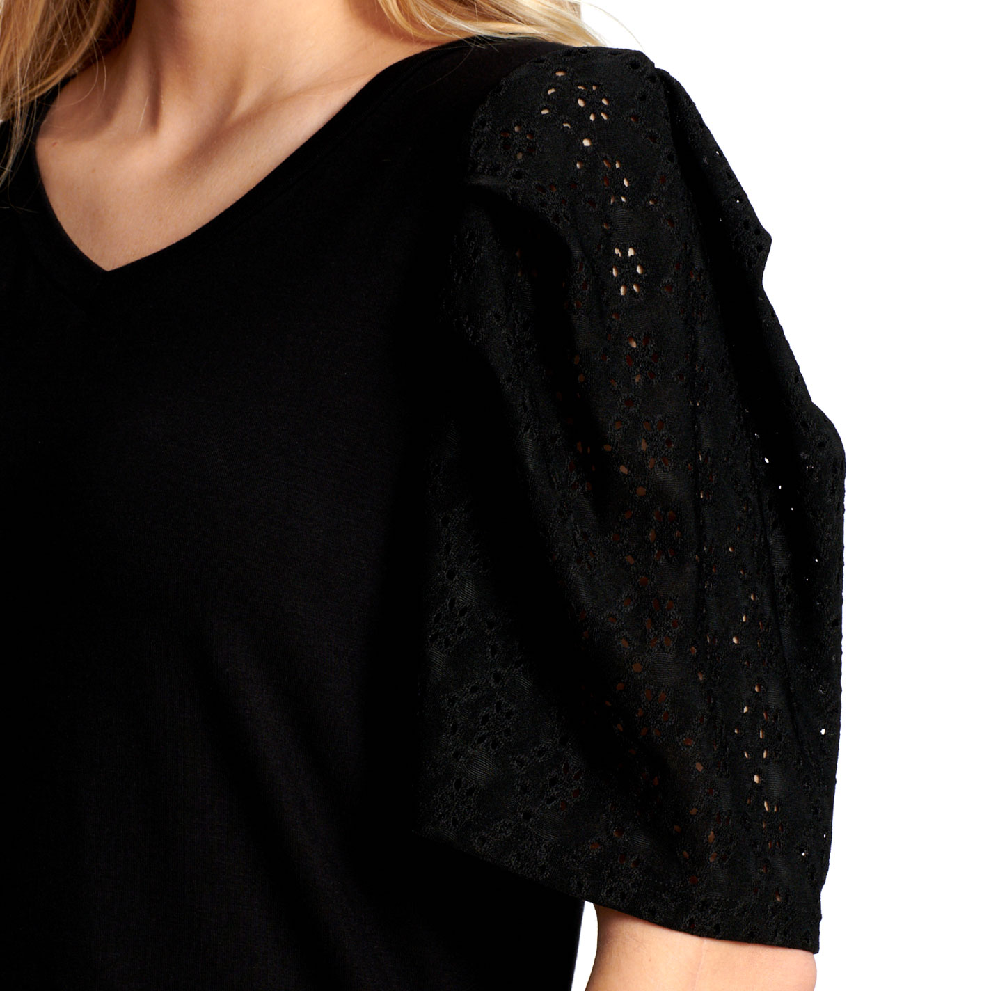 R. Rouge Women's Black Eyelet Sleeve Top - Image 1