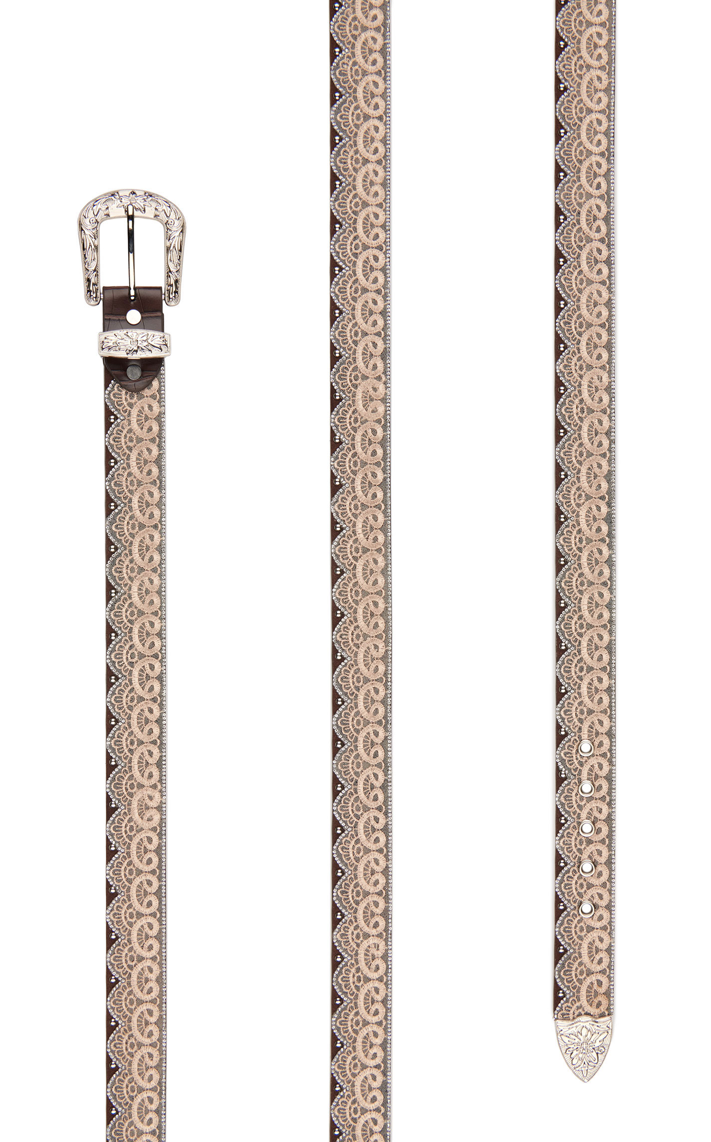 Angel Ranch Women's Brown Lace, Crystal and Stud Western Belt - Image 1