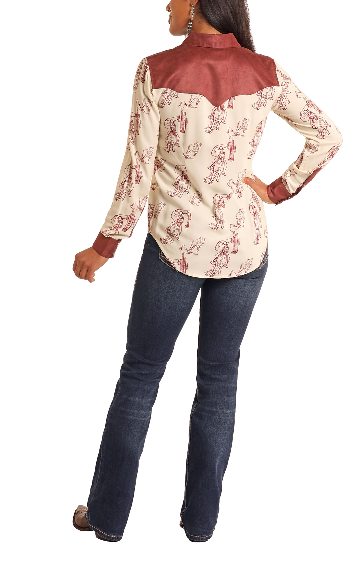 Panhandle Women's Chocolate Western Print & Faux Suede Top - Plus Sizes - Image 1