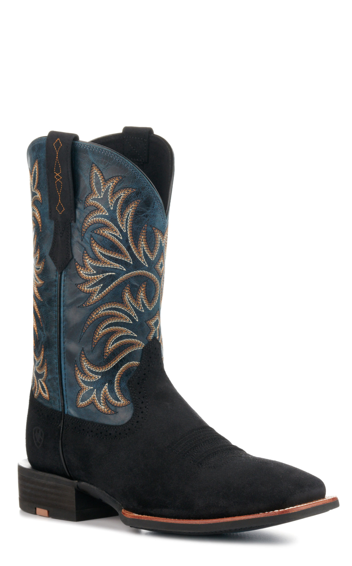 Ariat Men's Oakwood Black Roughout Suede and Dirty Denim Wide Square Toe Cowboy Boots - Image 1