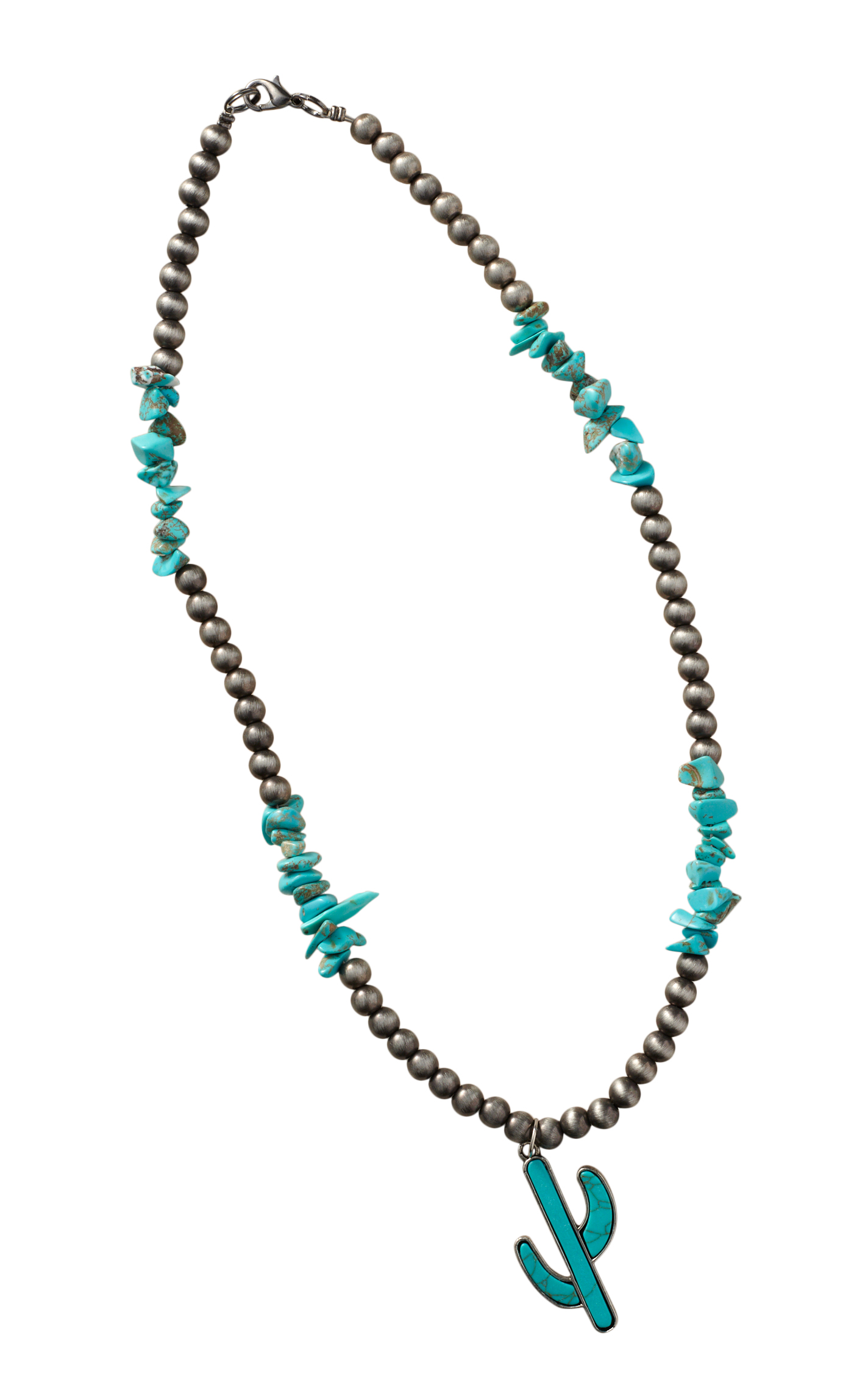 Rockin C Navajo Pearl Beads & Turquoise Stone Cactus Pendant Necklace - Image 1