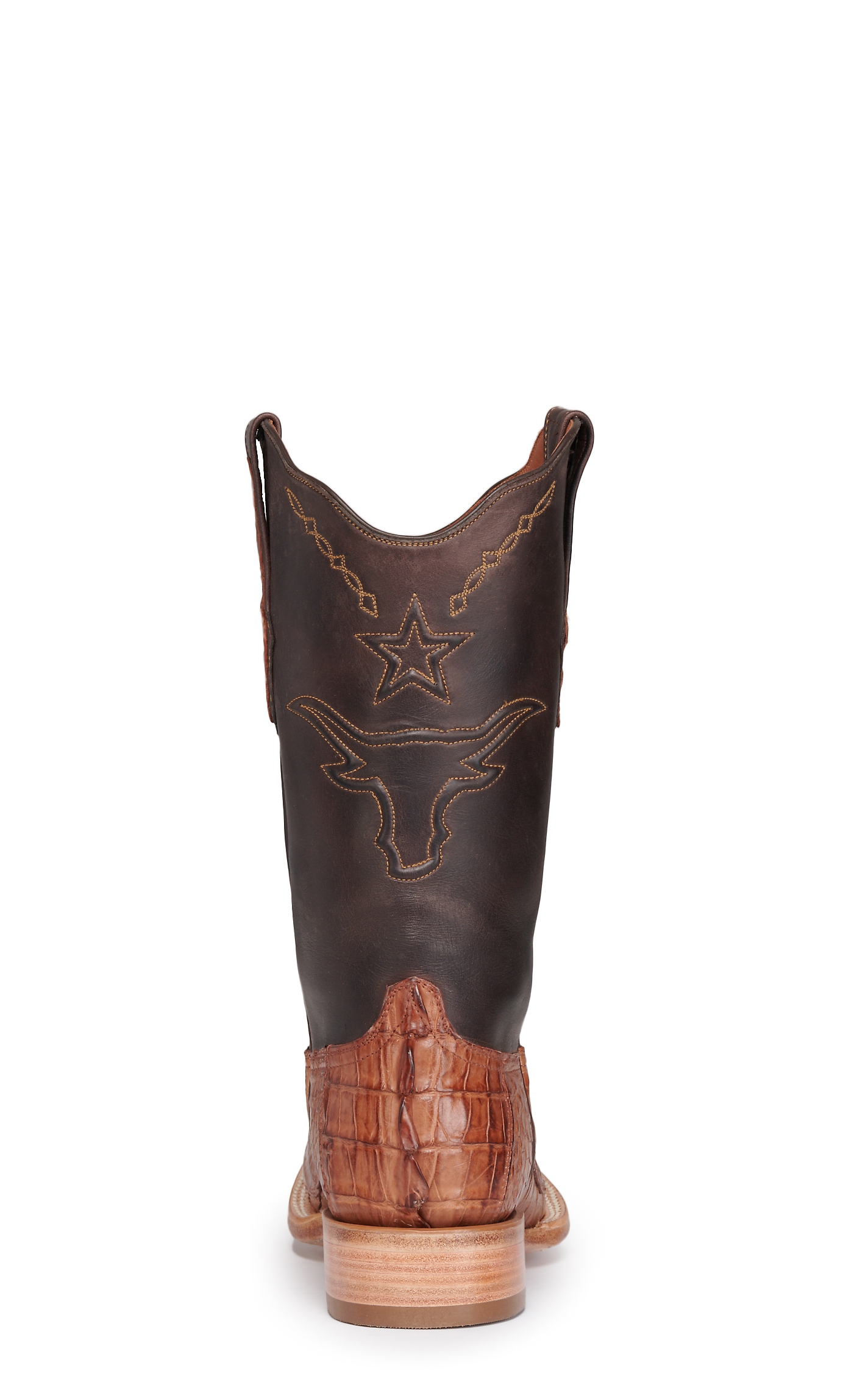 Black Jack Men's Chocolate and Cigar Caiman Tail Steer and Star Wide Square Toe Exotic Cowboy Boots - Image 1