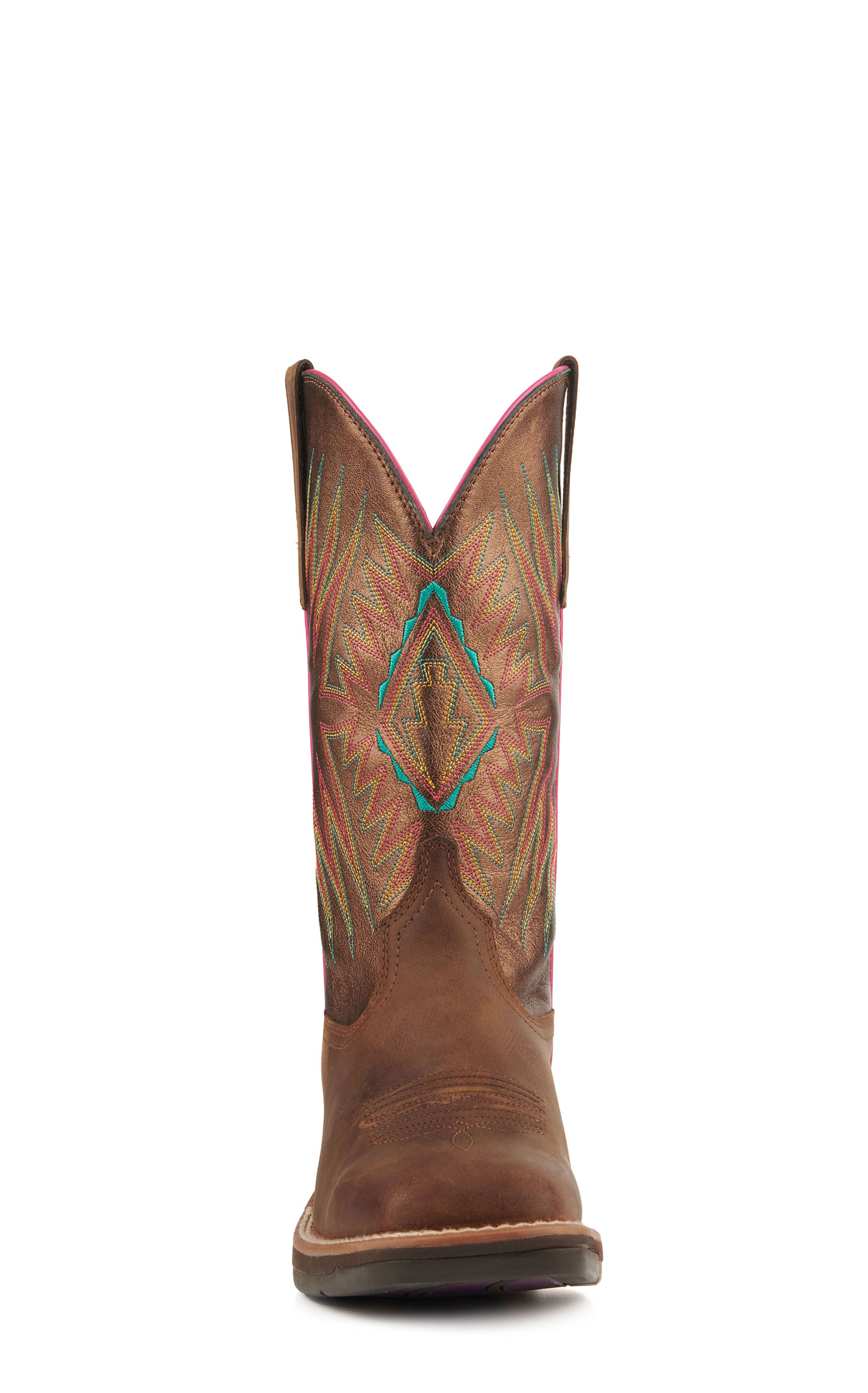 Ariat Women's Ridgeback Distressed Tan and Metallic Bronze Wide Square Toe Cowboy Boots - Image 1