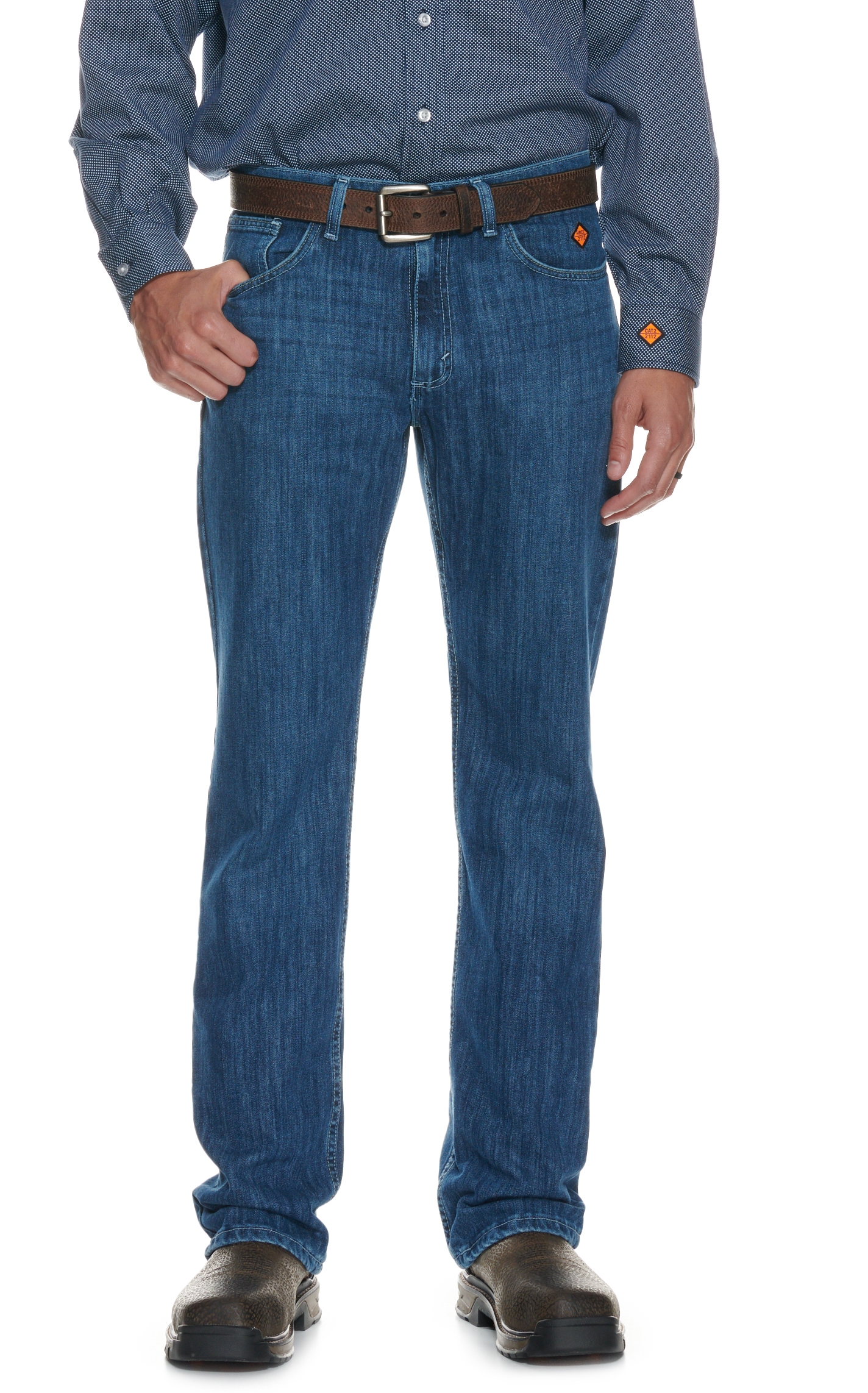 Wrangler 20X Men's FR Medium Wash 42 Vintage Boot Cut Work Jeans - Image 1