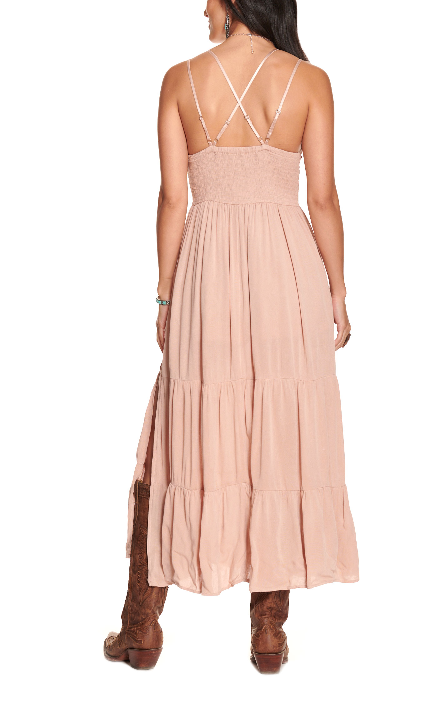 Blue B Women's Peach with Lace Double Straps Midi Dress - Image 1