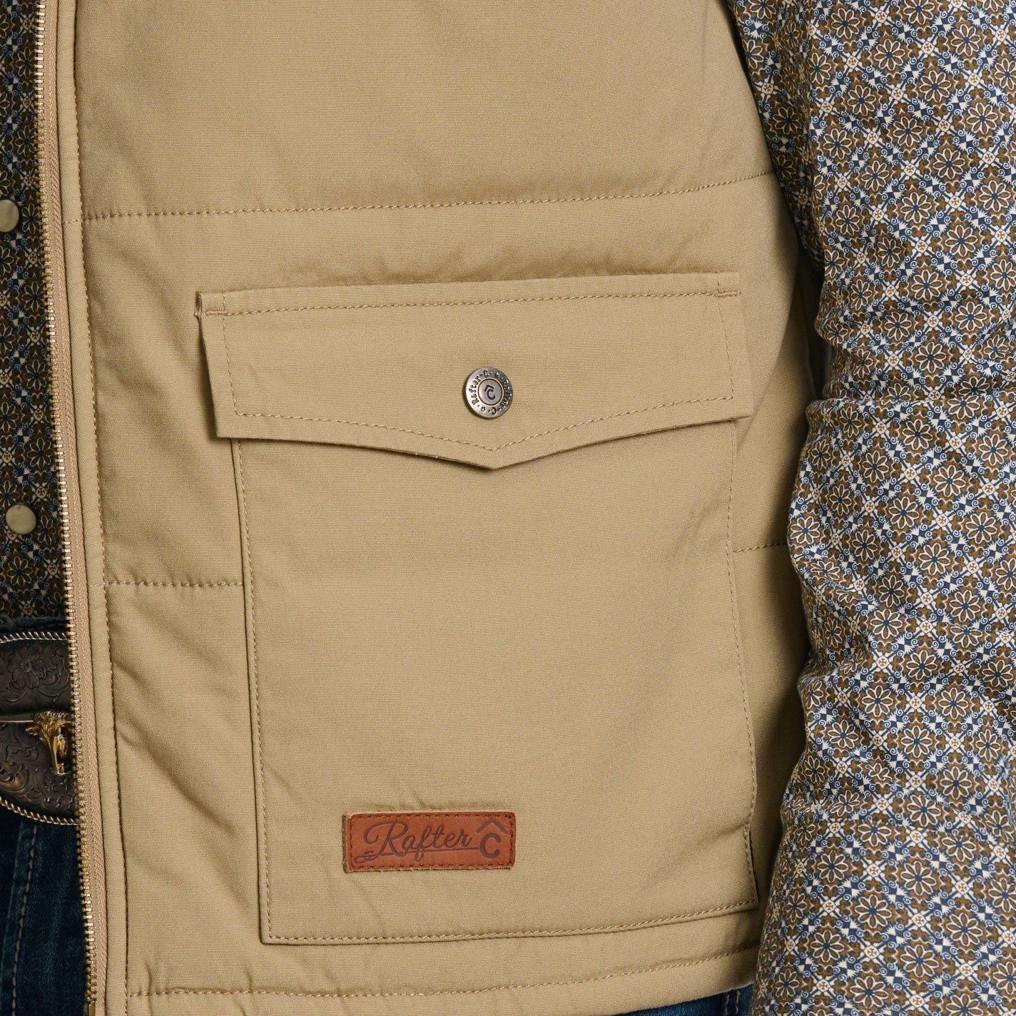 Rafter C Men's Sand & Brown Insulated Canvas Western Vest - Image 1
