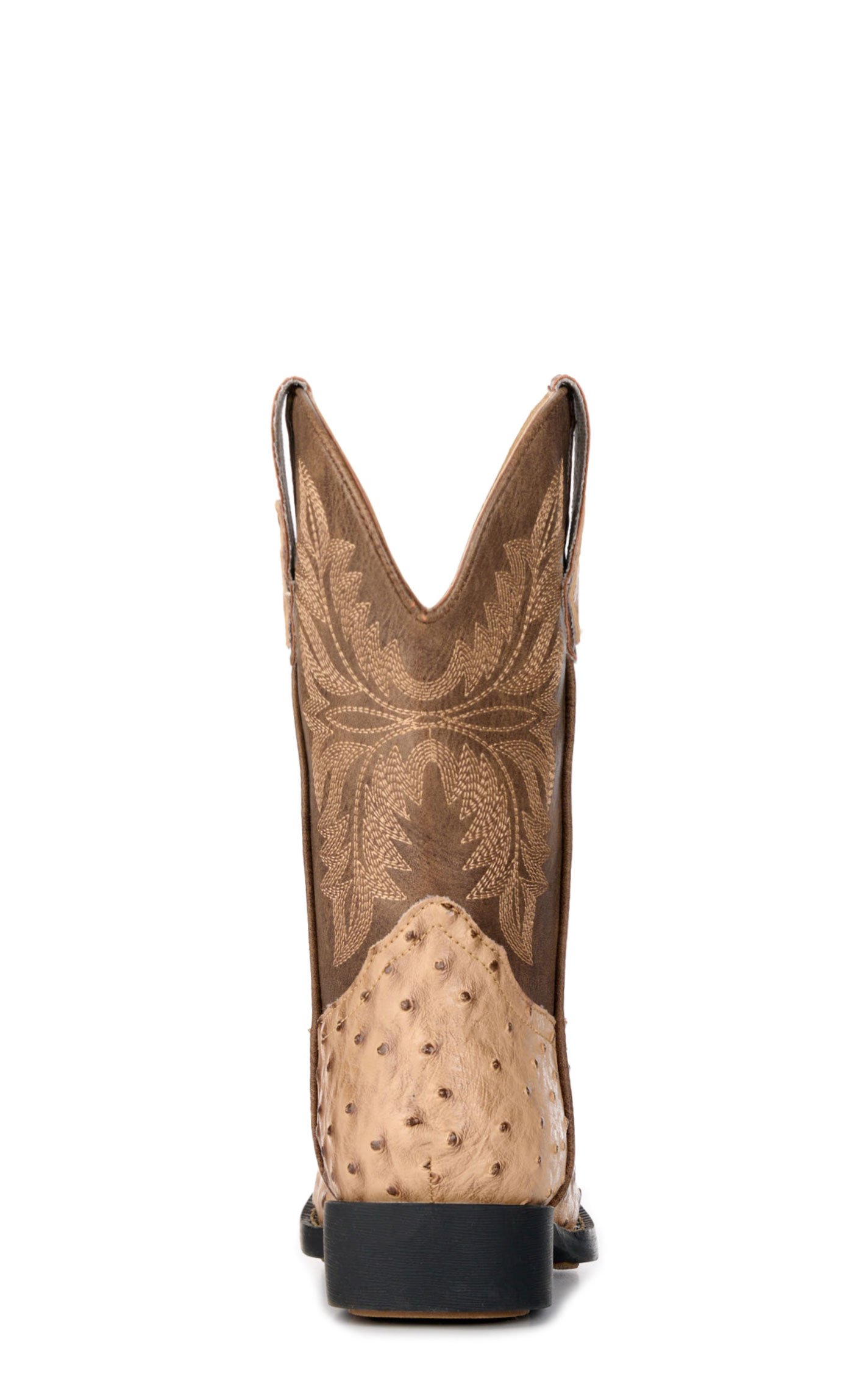Roper Youth Jed Brown and Tan Ostrich Print Faux Leather Square Toe Boots - Image 1