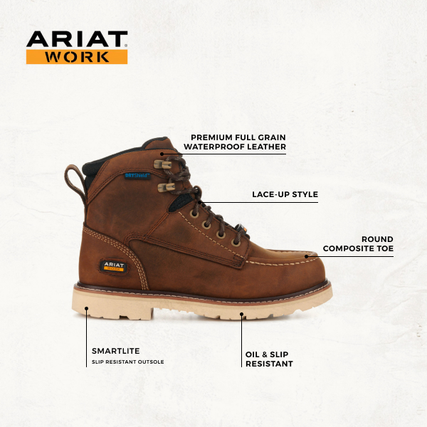 Ariat Women's Rebar Lift Distressed Brown Round Composite Toe Lace Up Work Boot - Image 1