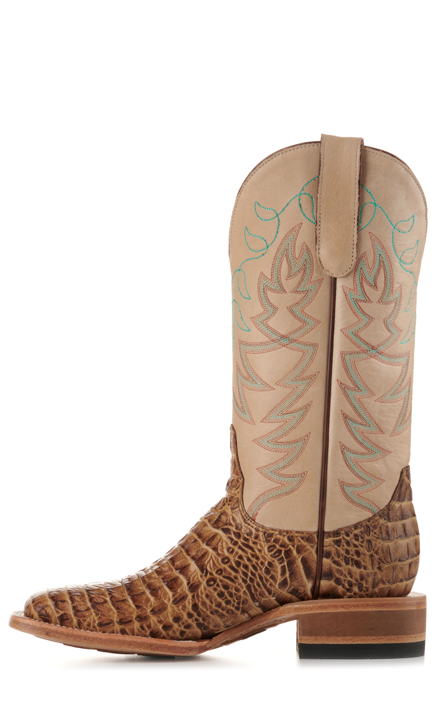 Cavender’s Women’s Endurance Beige and Sand Croc Print Wide Square Toe Cowboy Boots  - Image 1