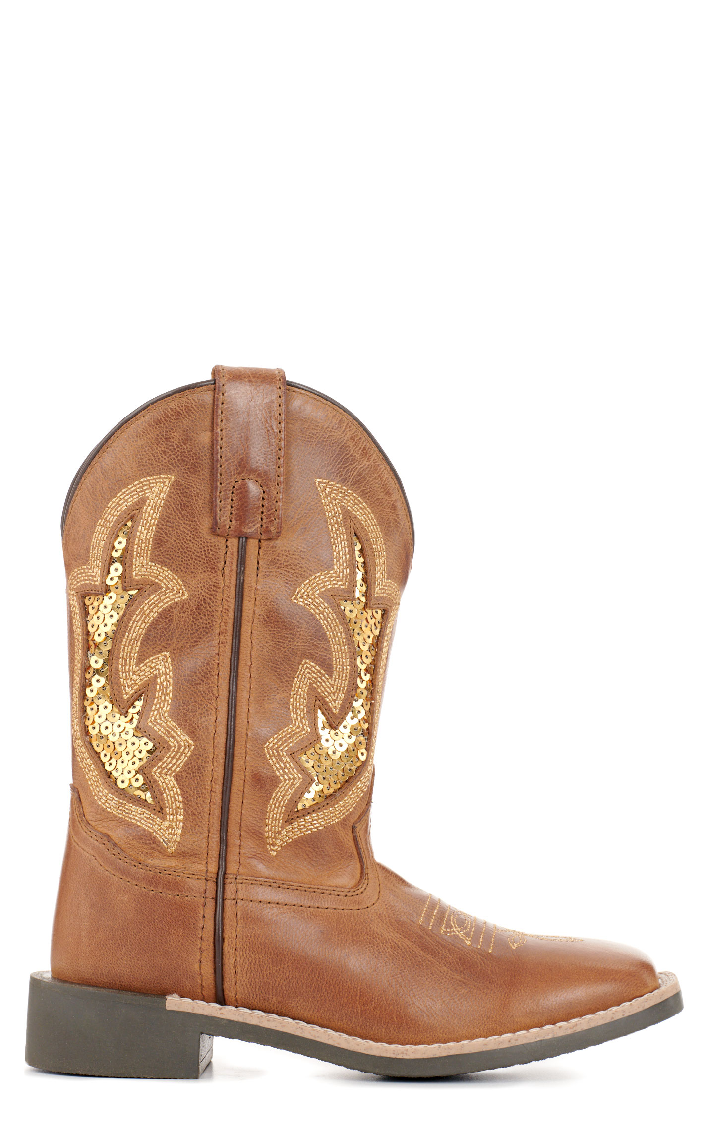 Smoky Mountain Youth Nevada Brown with Gold Sequins Wide Square Toe Cowboy Boots - Image 1