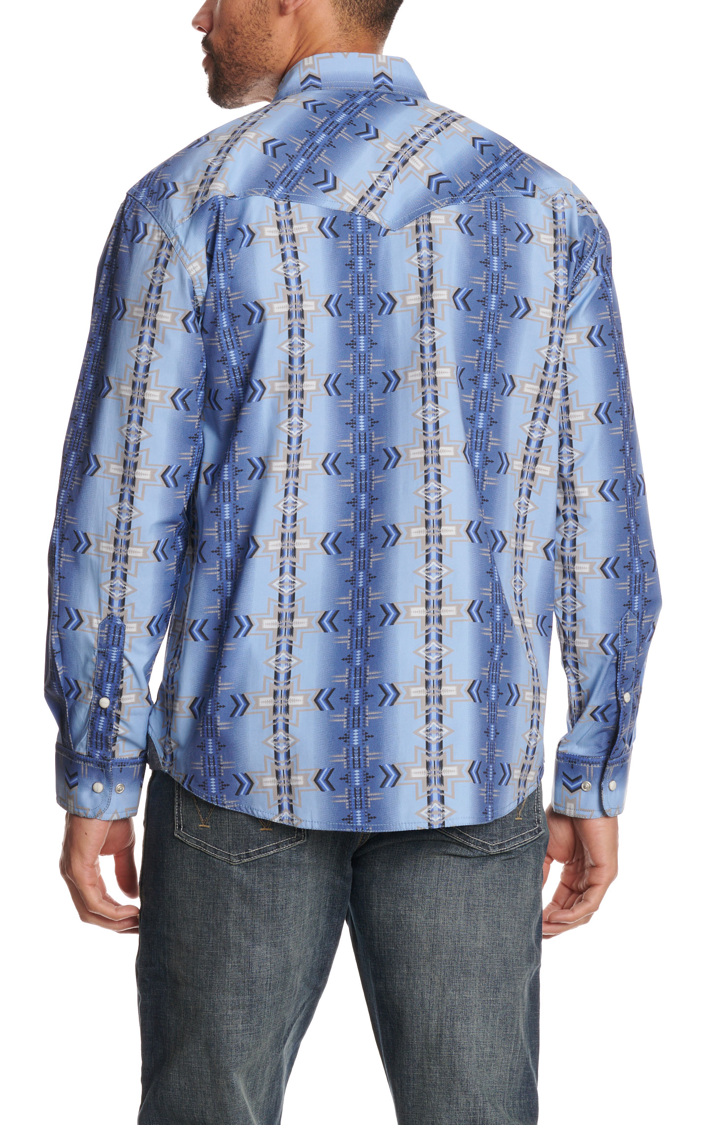 Rafter C Men's Blue Black & Taupe Aztec Print Western Shirt - Image 1