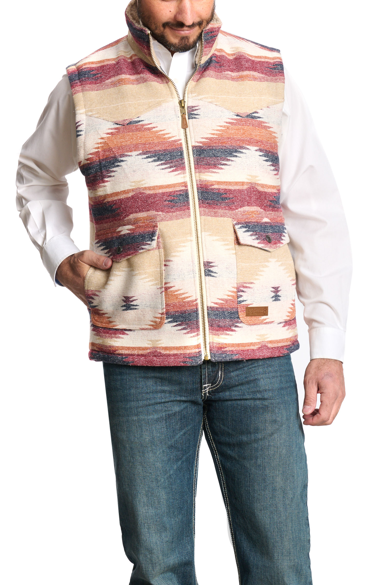 Rafter C Red Dirt Collection Men's Rusty Latte Aztec Wool Vest - Image 1
