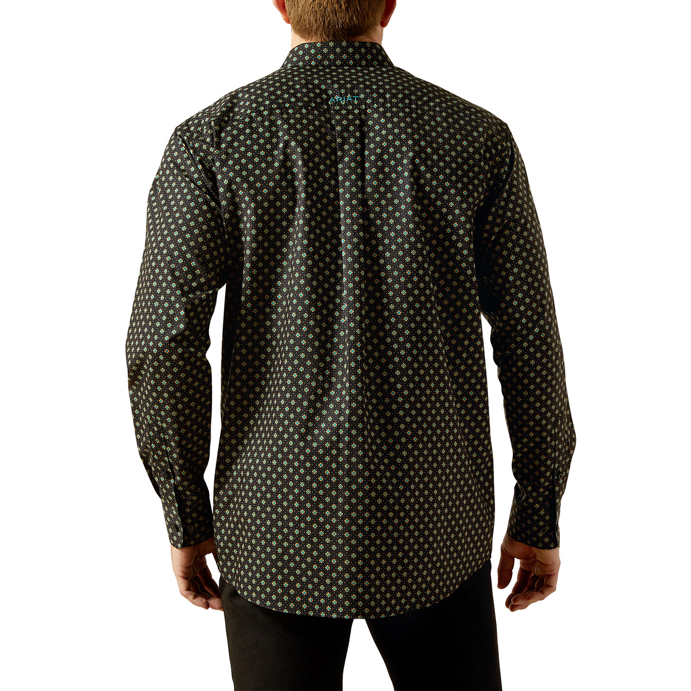 Ariat Men's Team Black & Teal Geo-Print Logo Shirt - Image 1