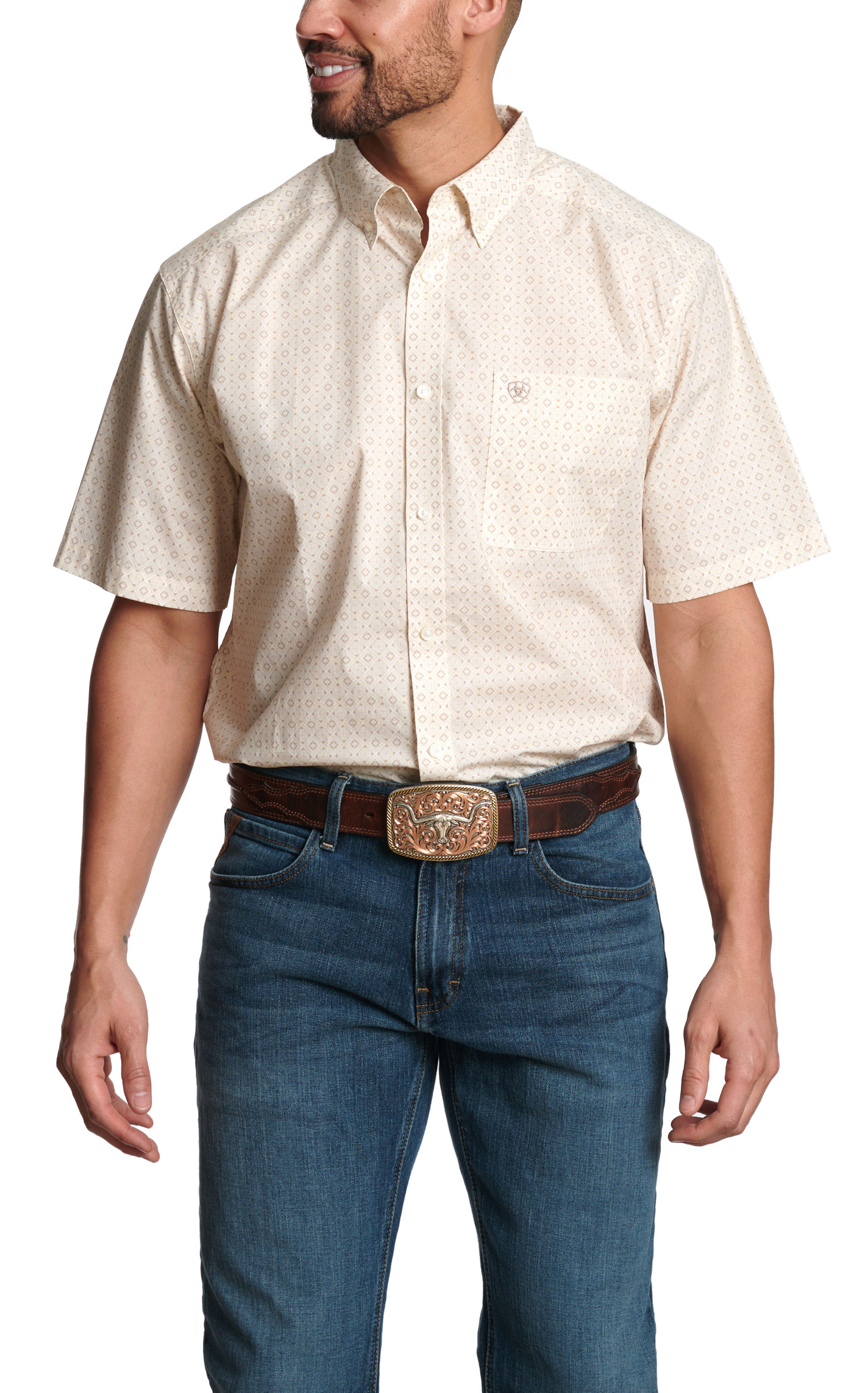 Ariat Men's Cream & Latte Aztec Print Western Shirt - Image 1