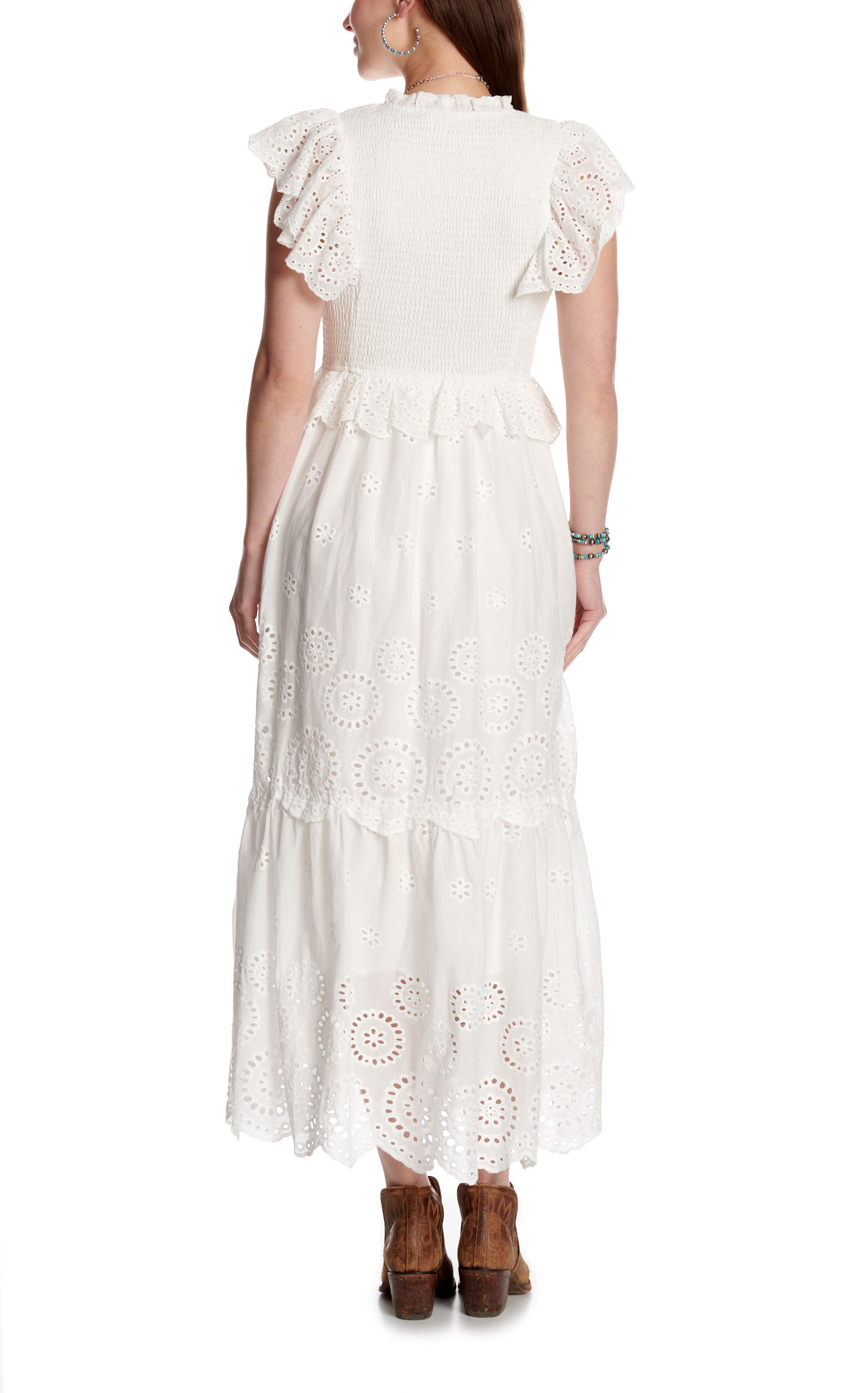 TCEC Women's Off White Smocked Lace Dress - Image 1