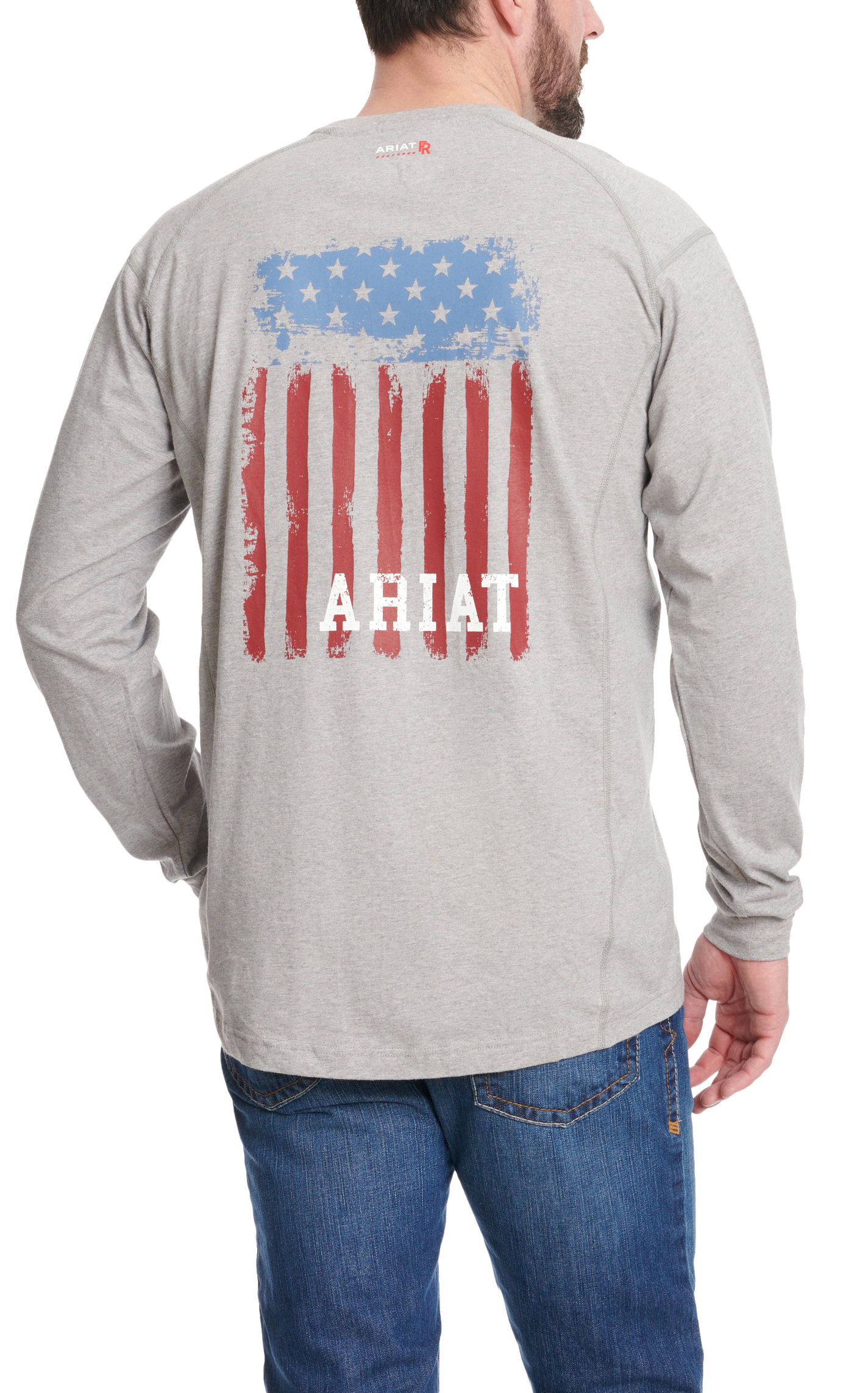 Ariat Men's Air Crew Gray & Flag Graphic Long Sleeve FR Work Shirt - Image 1
