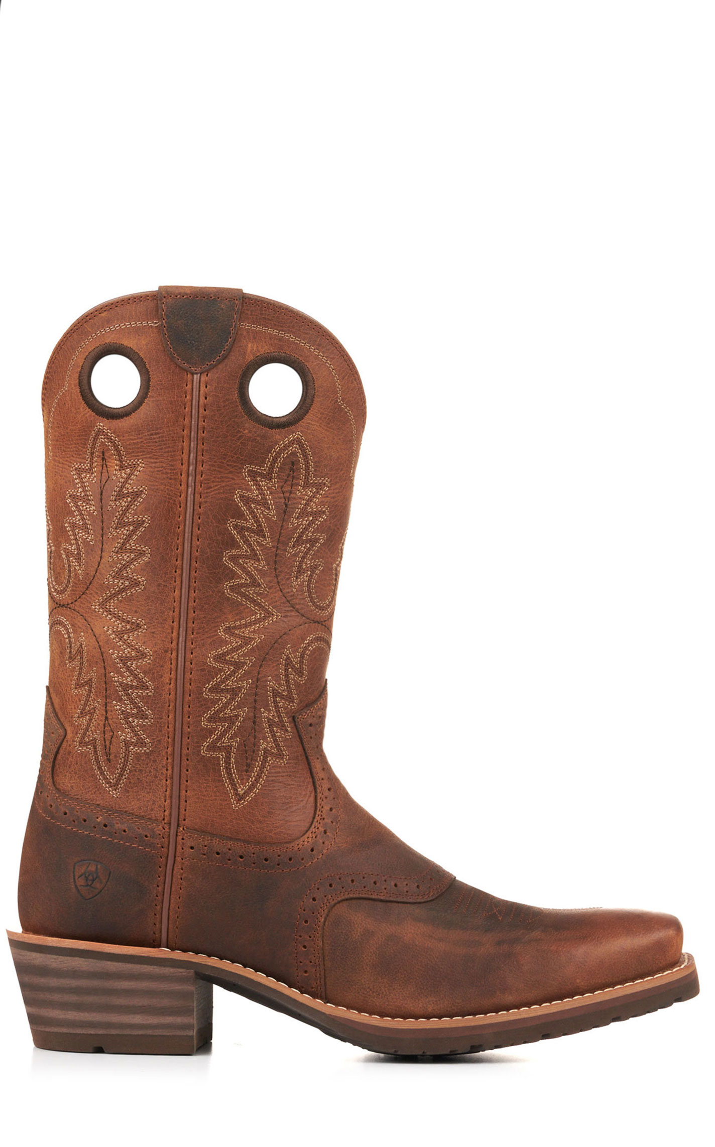Ariat Men's Hybrid Roughstock Sorrel Crunch Brown Punchy Square Toe Cowboy Boots - Image 1