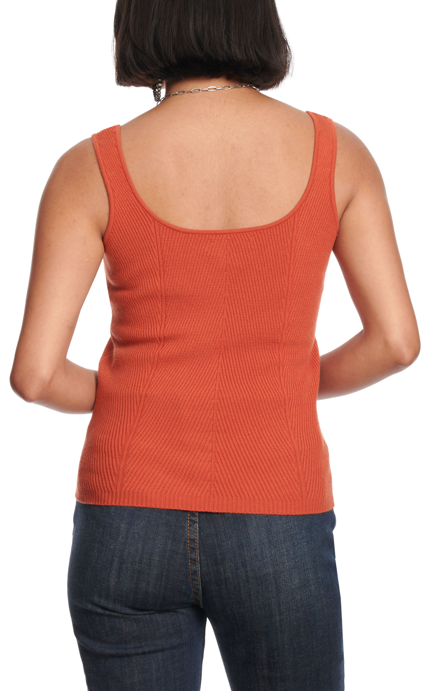 Rock & Roll Denim Women's Dark Tangerine Ribbed Sweater Tank Top - Image 1