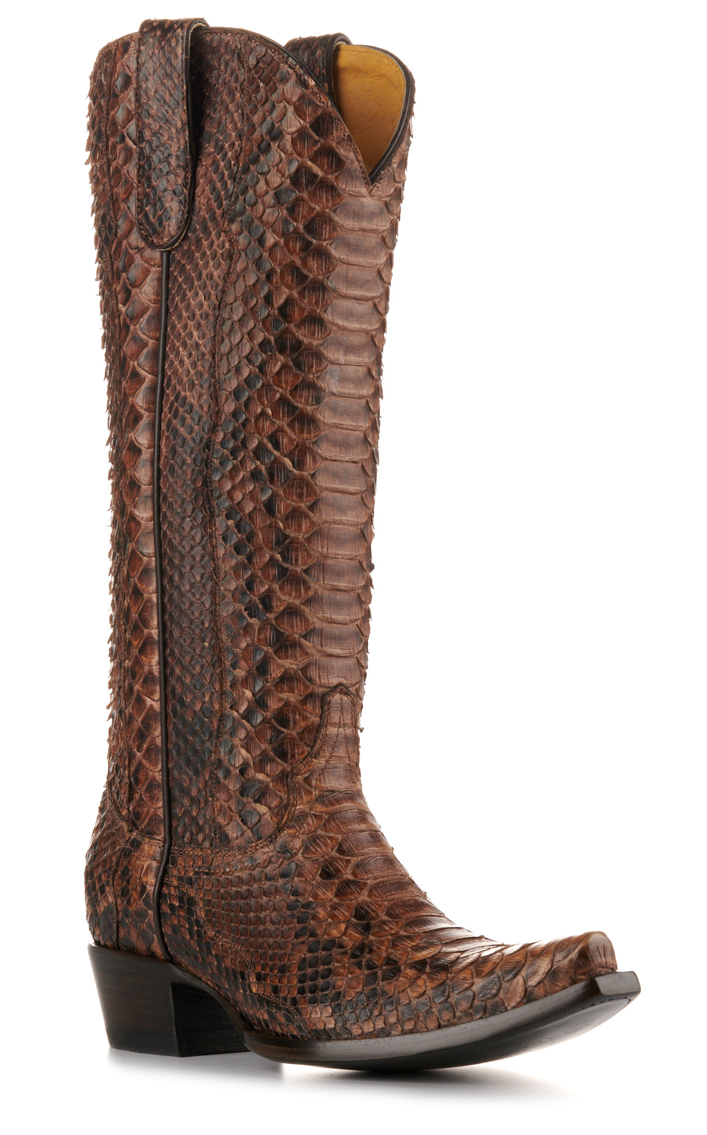Cavender's Women's Brown Python Snip Toe Exotic Cowboy Boots - Image 1