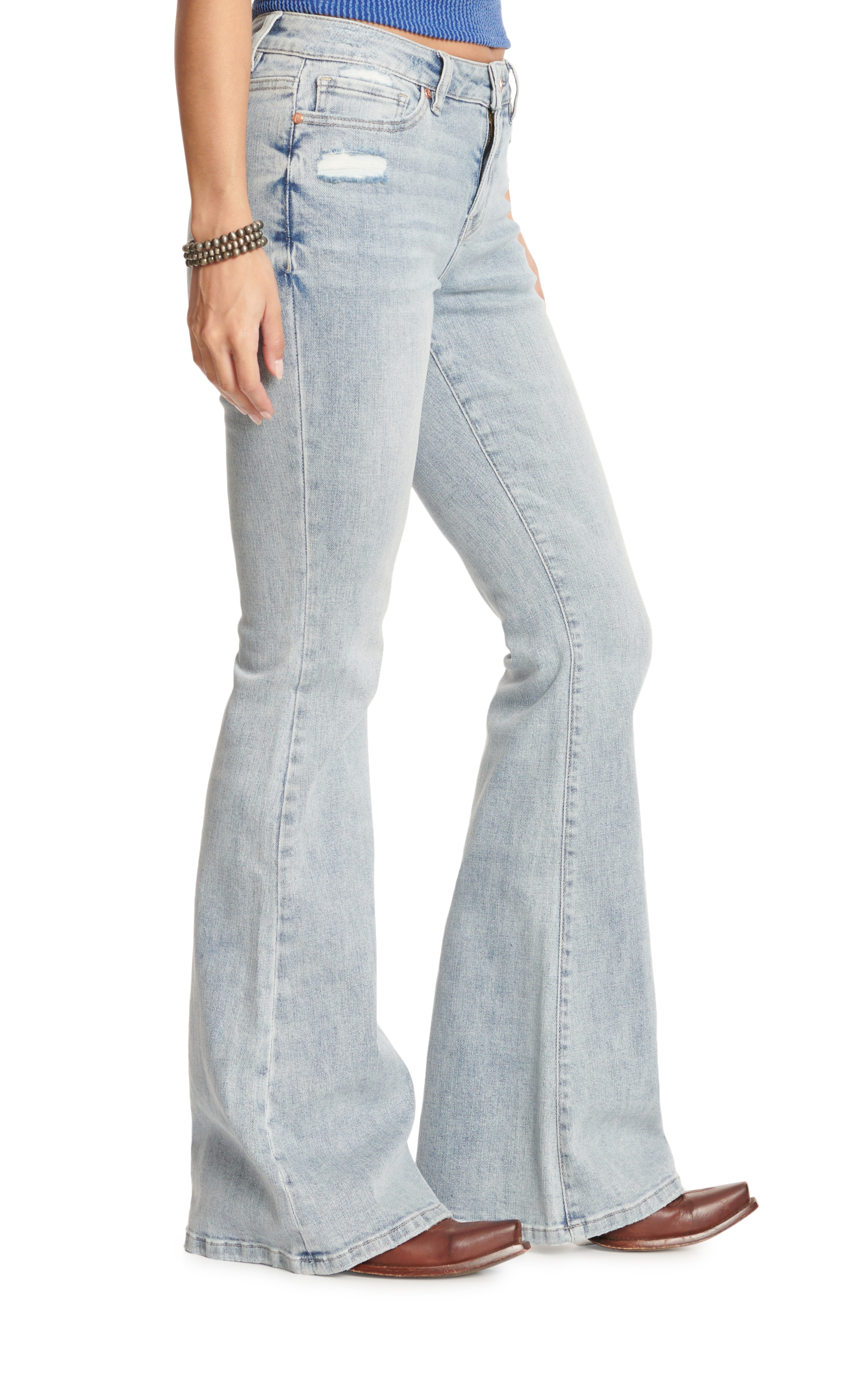 Rockin C Women's Light Wash Distressed Vintage Flare Leg Jeans - Image 1